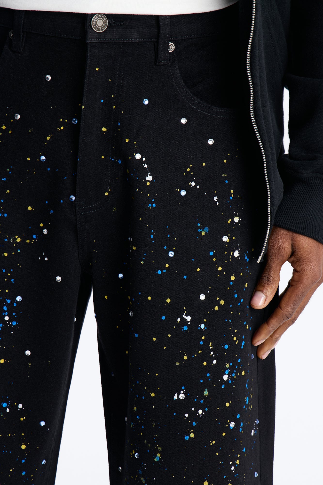 Baggy Drip Bling Denim Short - Black