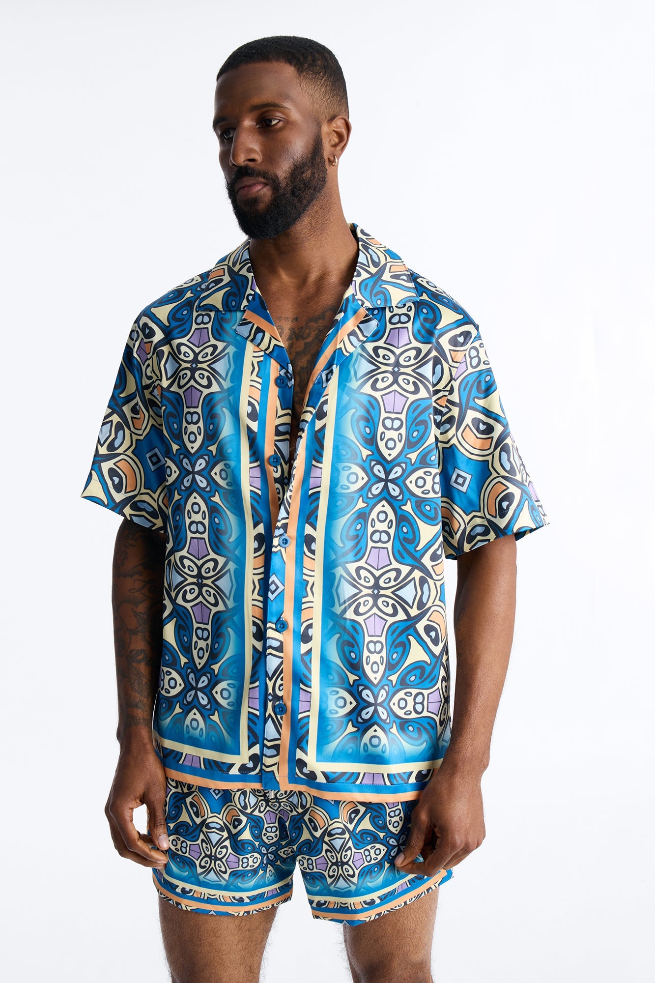 Mosaic Resort Printed Cuban Collar Shirt - Multi Color