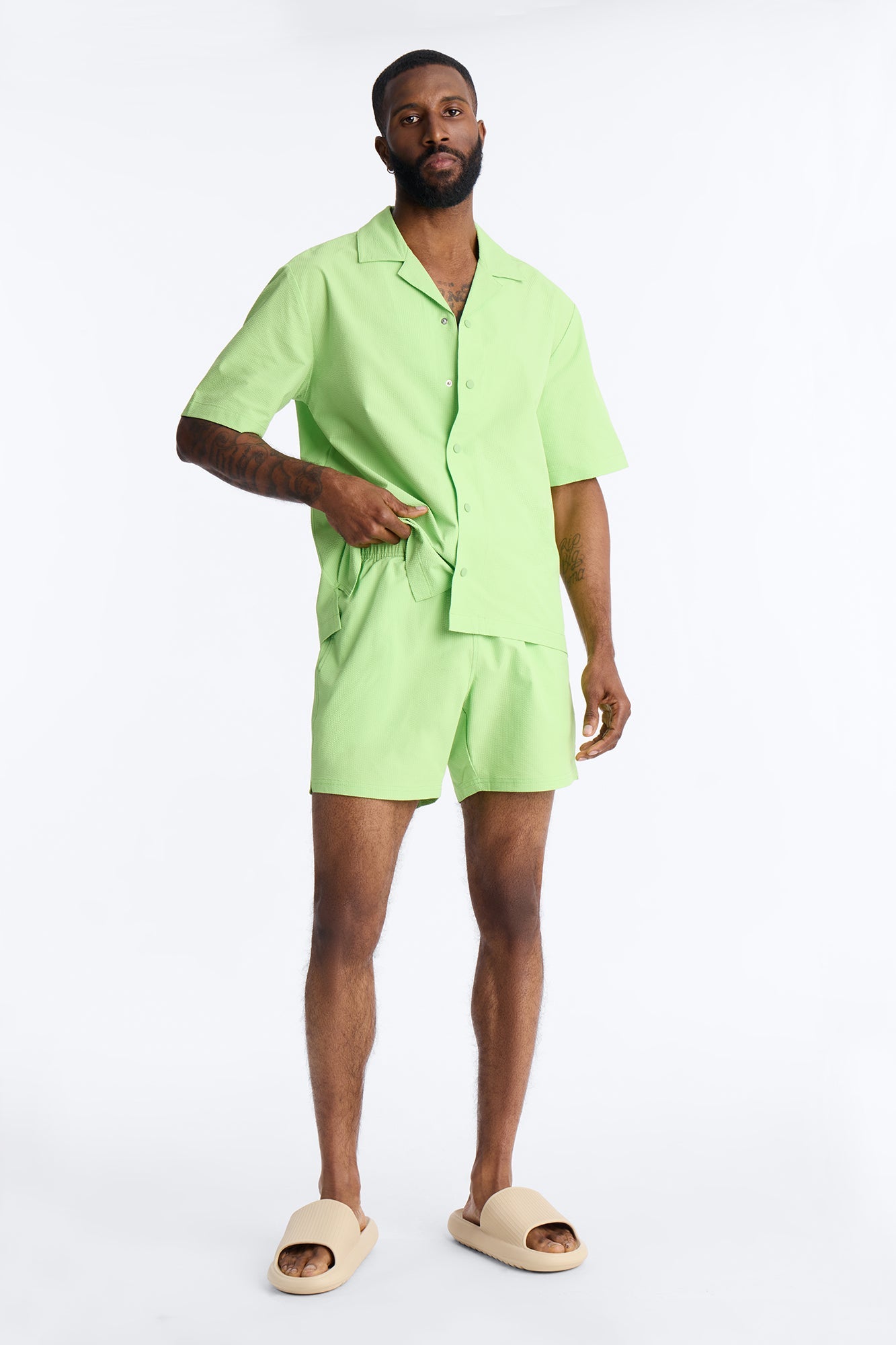 Seersucker Swim Trunk 6″ - Lime