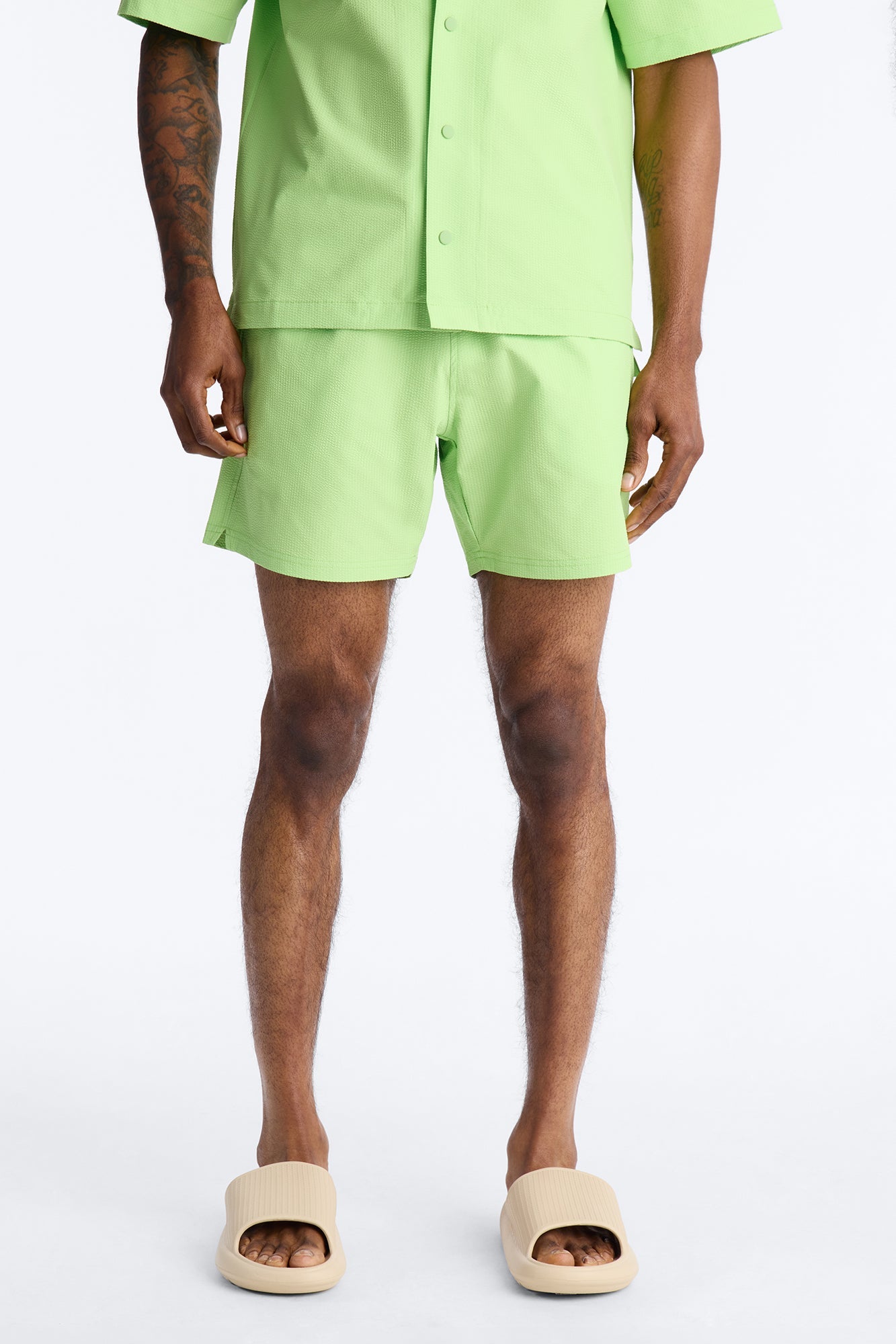Seersucker Swim Trunk 6″ - Lime
