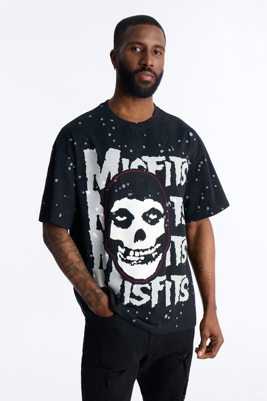 Misfits Rebel Applique Detail Graphic Short Sleeve Tee - Black