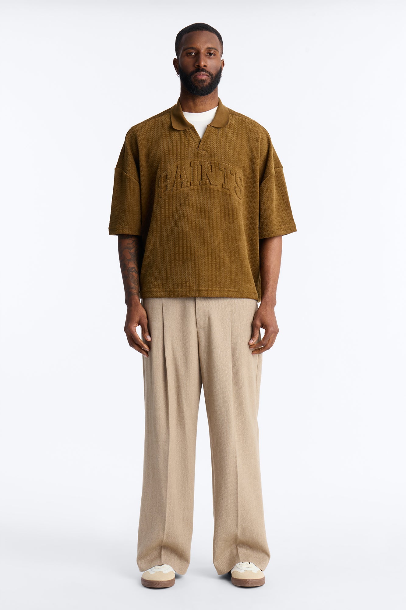 Boxy Cropped Lexington Saints Johnny Collar Polo - Brown
