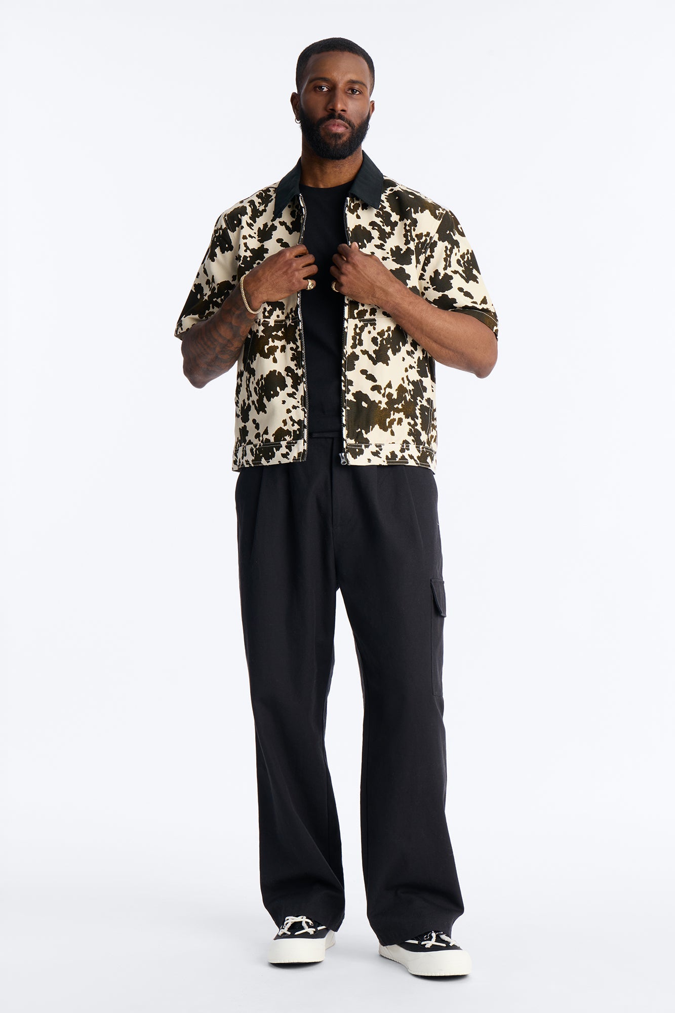 Cropped Roxbury Contrast Collar Shirt - White/combo
