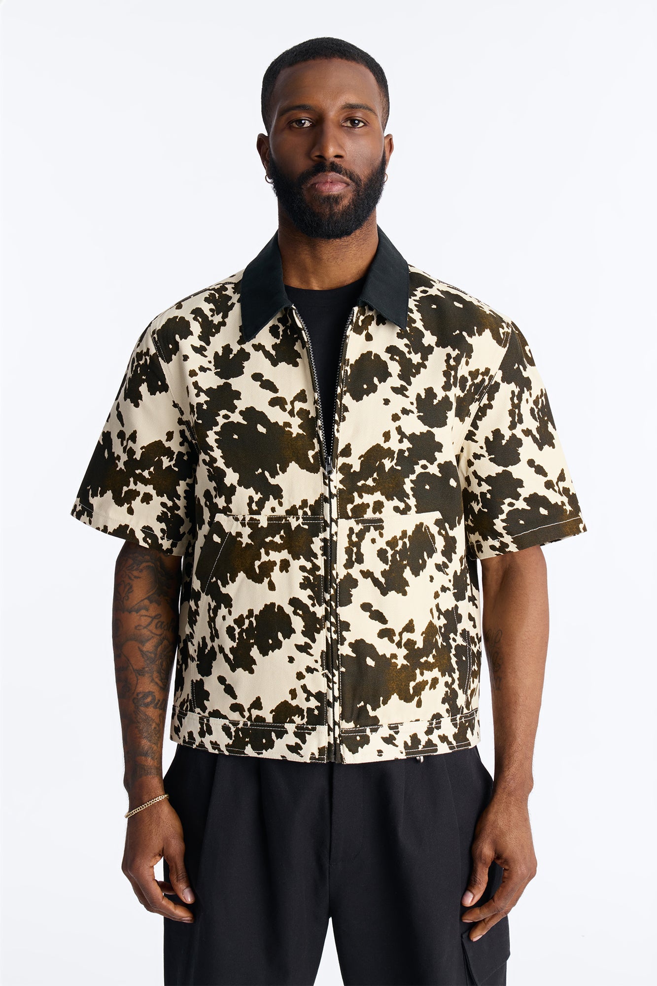 Cropped Roxbury Contrast Collar Shirt - White/combo