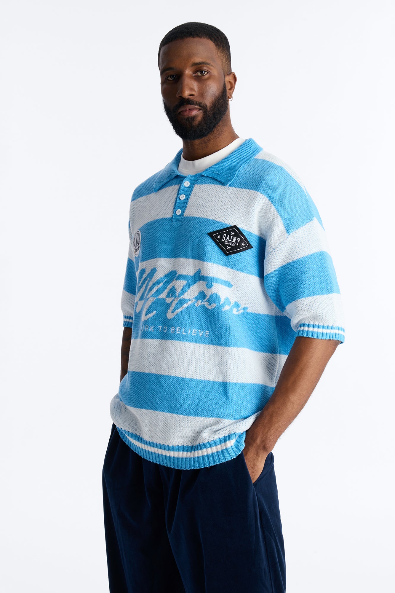 Motion Lines Short Sleeve Polo - Blue