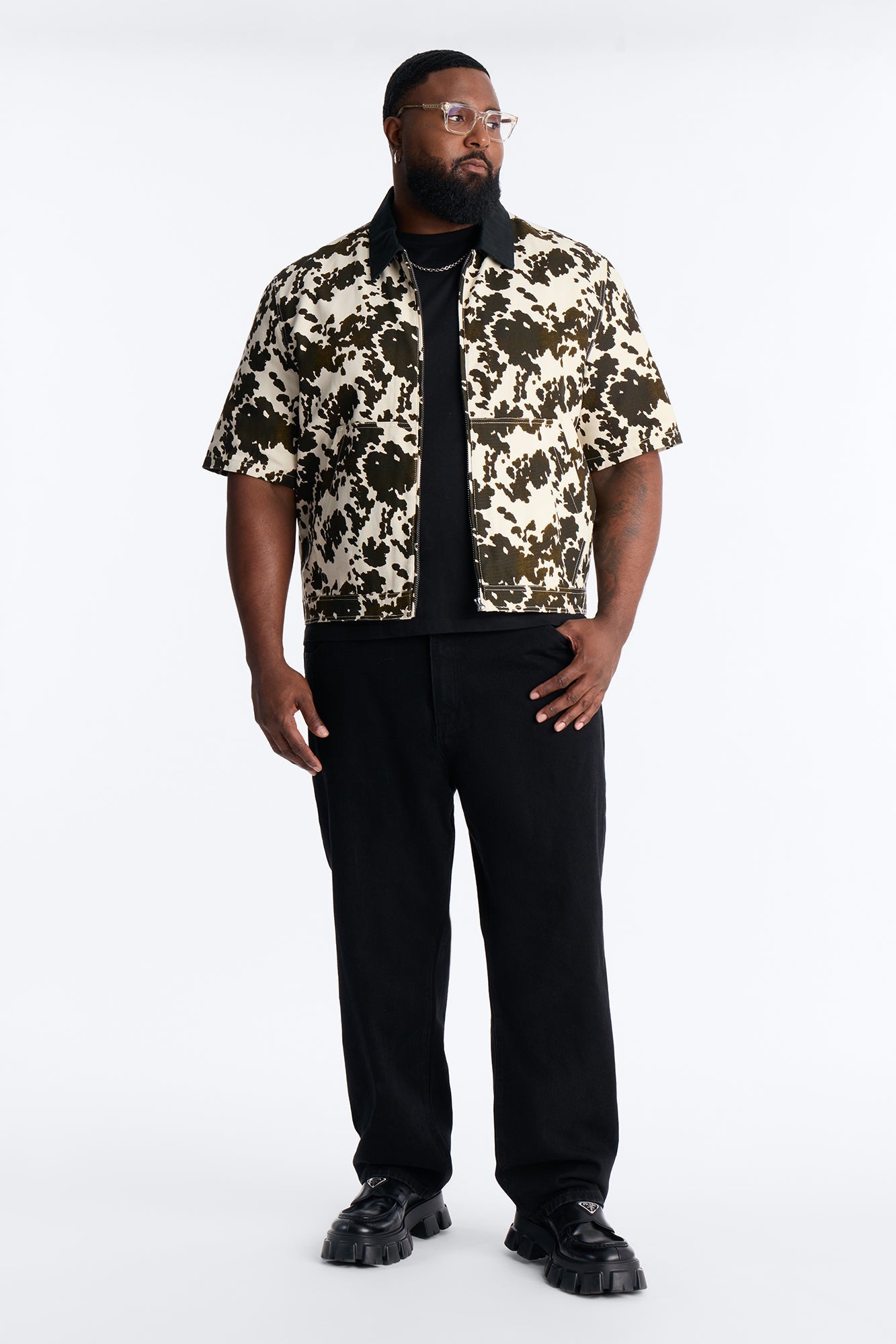 Cropped Roxbury Contrast Collar Shirt - White/combo