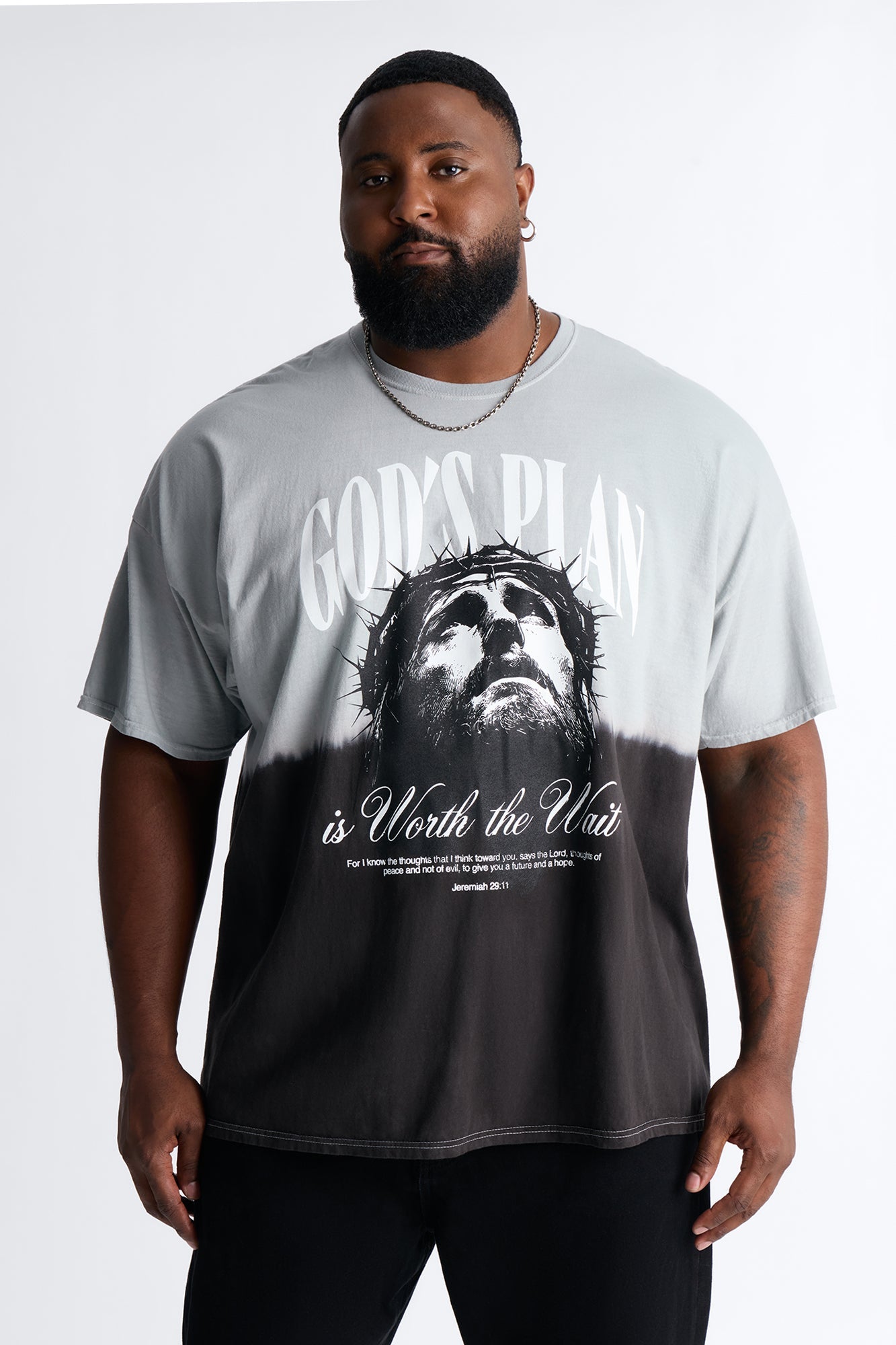God's Plan Dip-Dye Graphic Short Sleeve Tee - Grey/Black