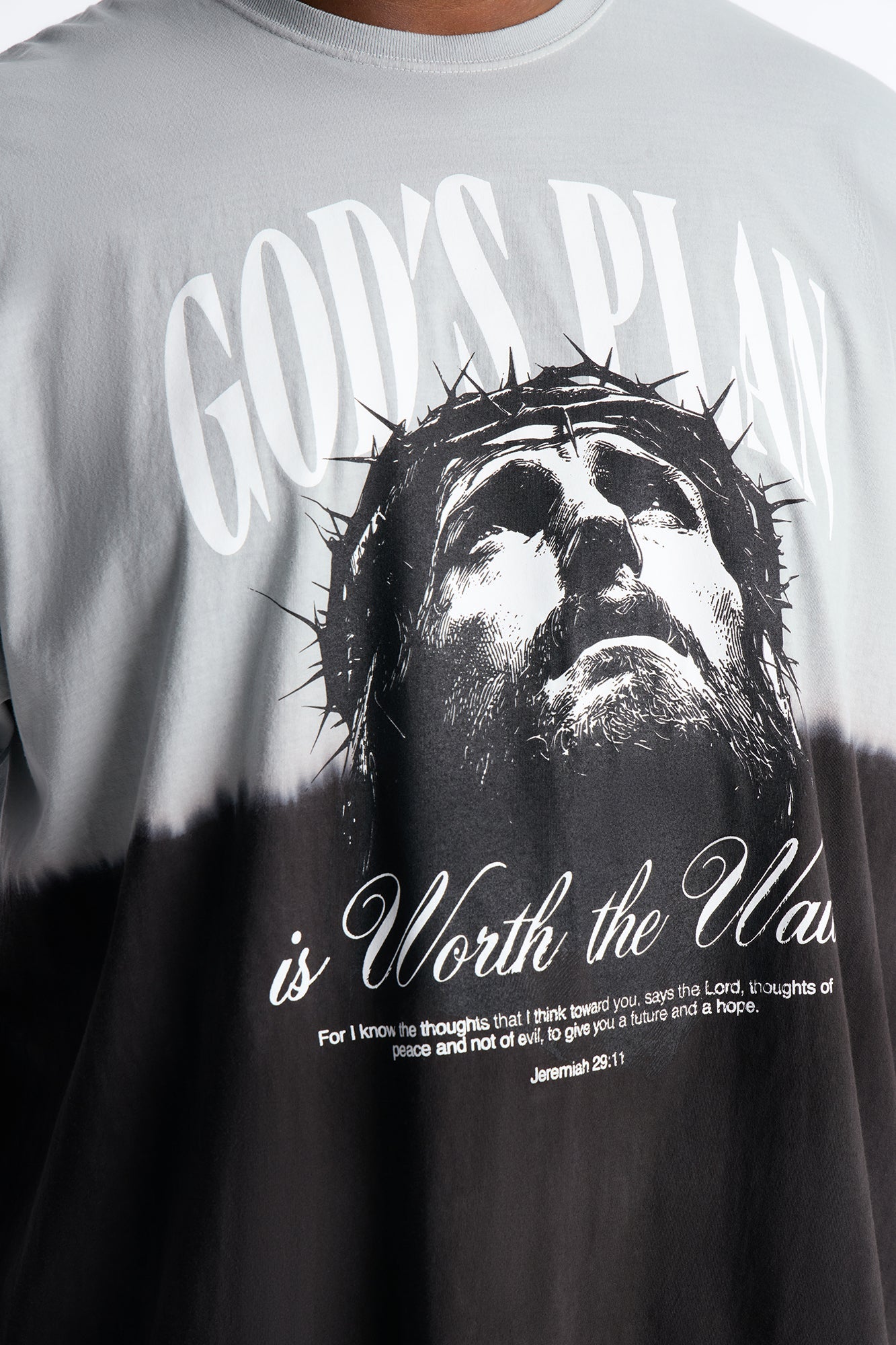 God's Plan Dip-Dye Graphic Short Sleeve Tee - Grey/Black