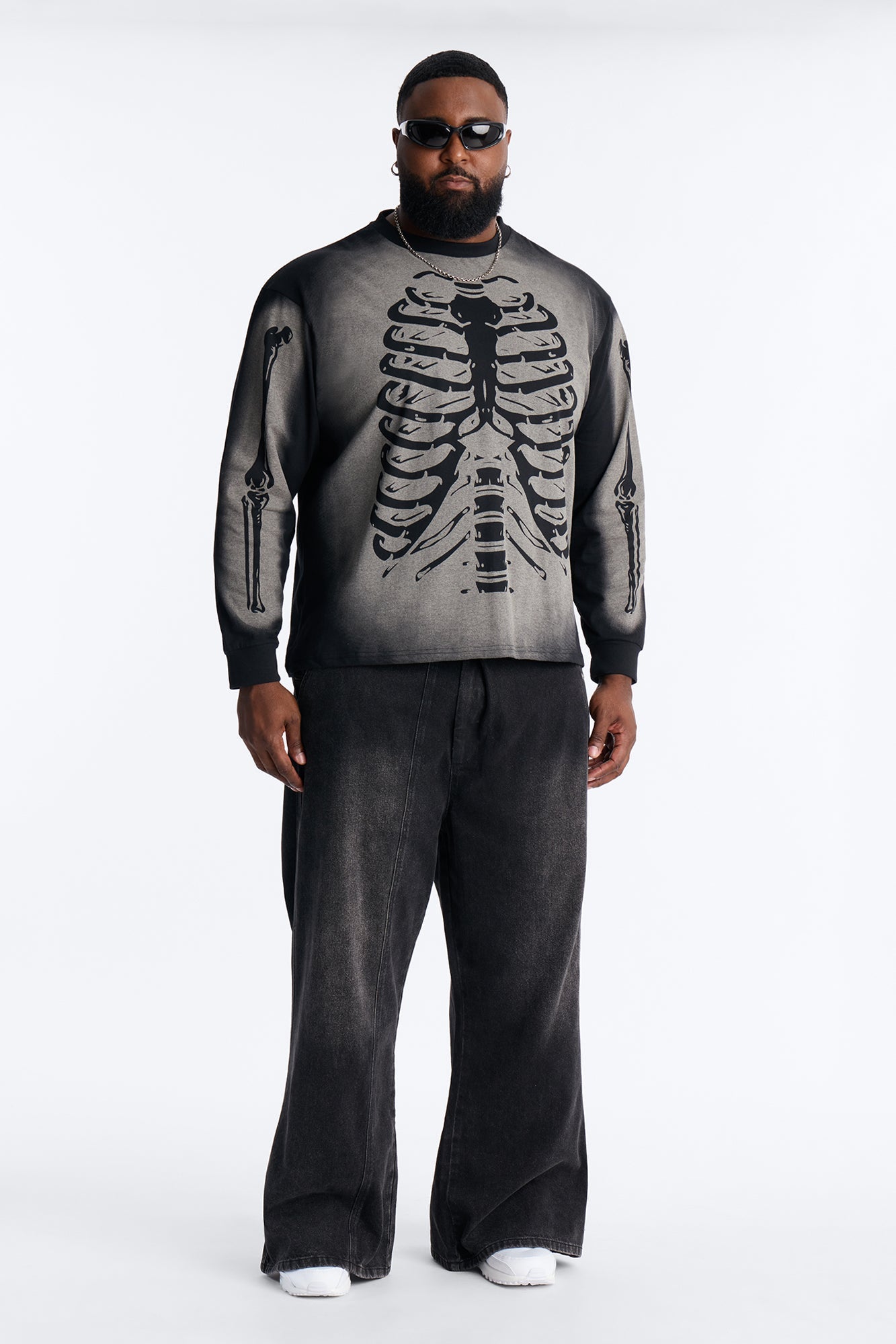 Skeleton Oversized Long Sleeve Tee - Black