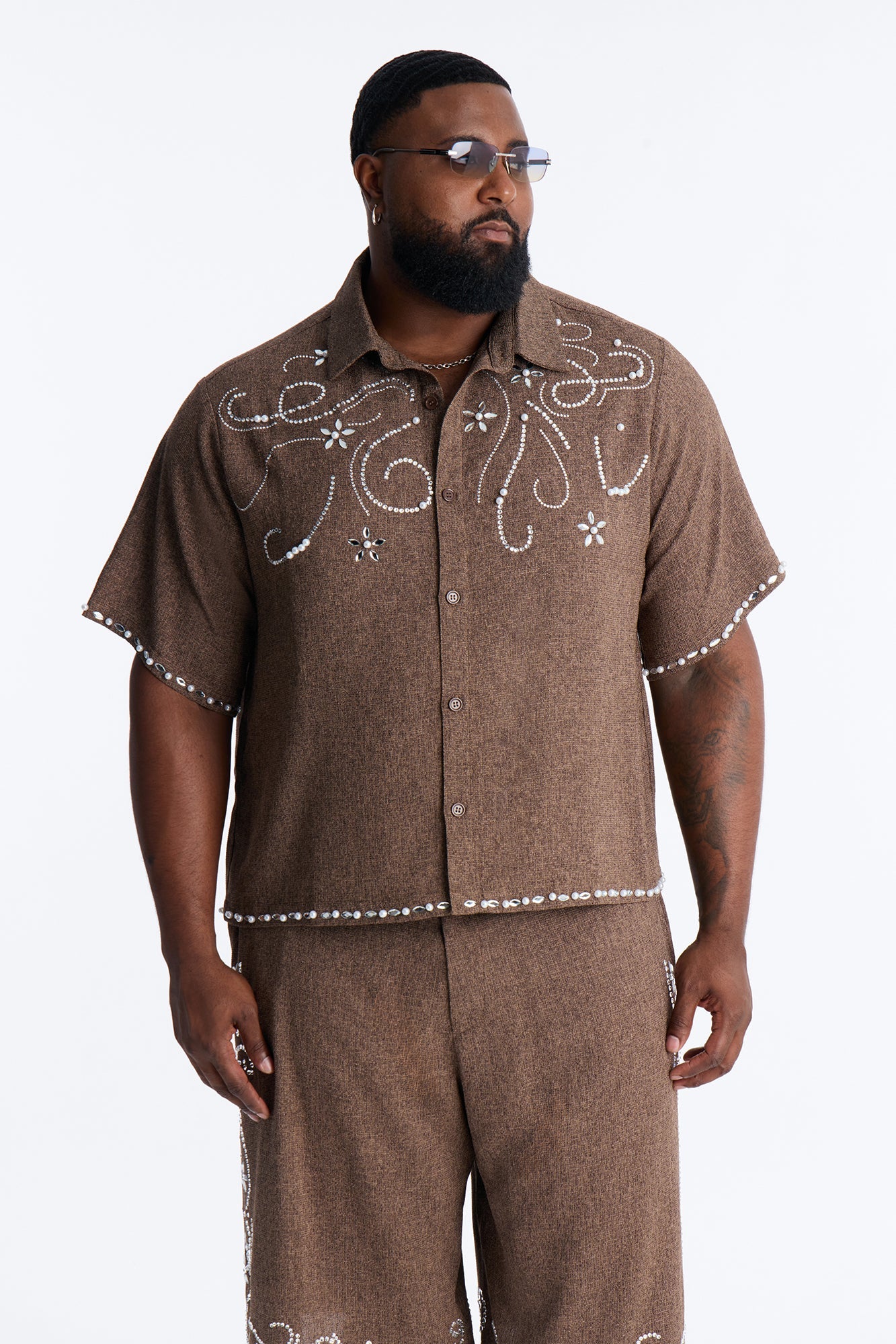 Cropped Wanderlust Pearl Journey Button Up - Brown