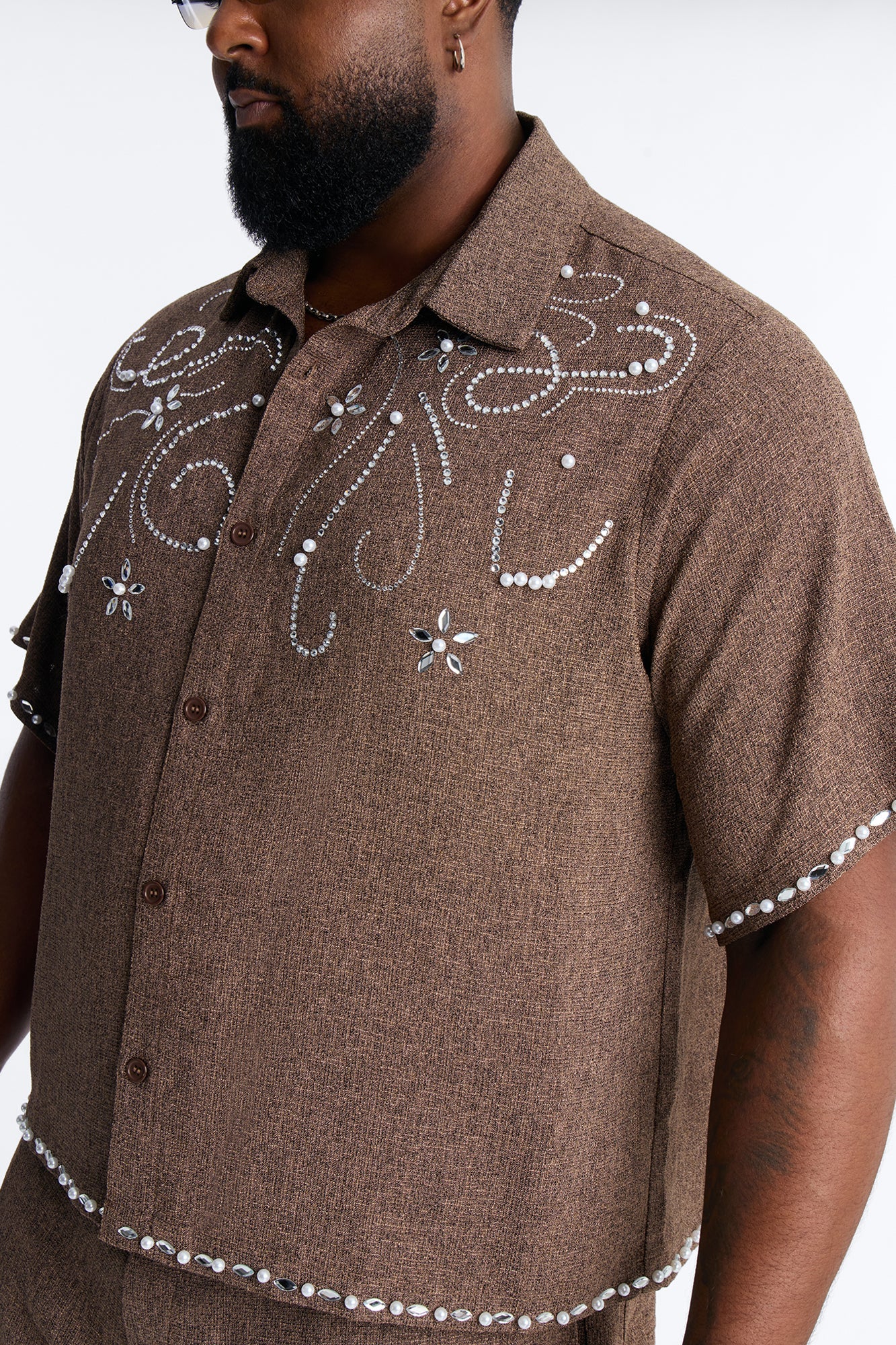Cropped Wanderlust Pearl Journey Button Up - Brown