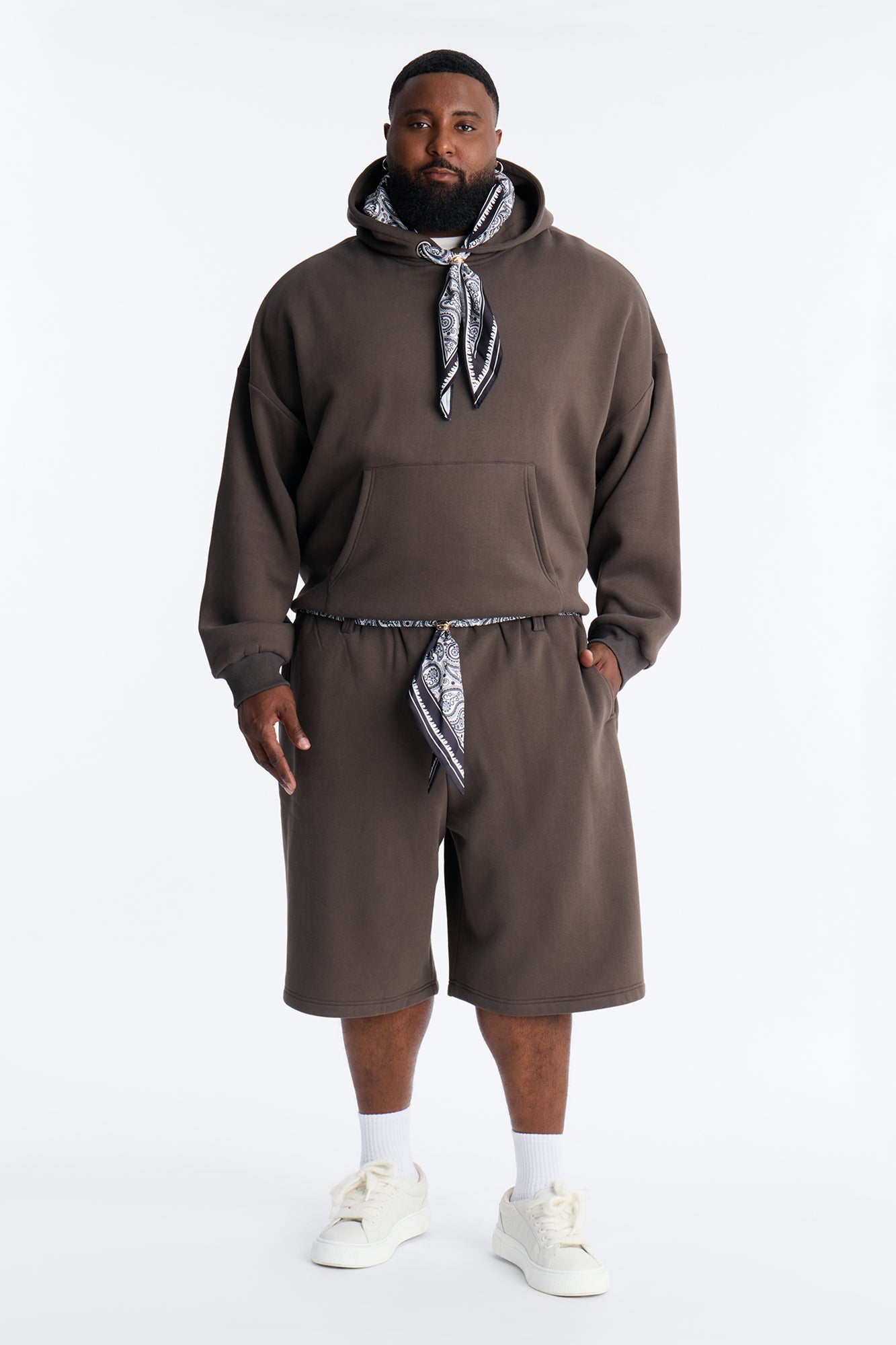 Oversized Bandana Scarf Duo Hoodie - Brown