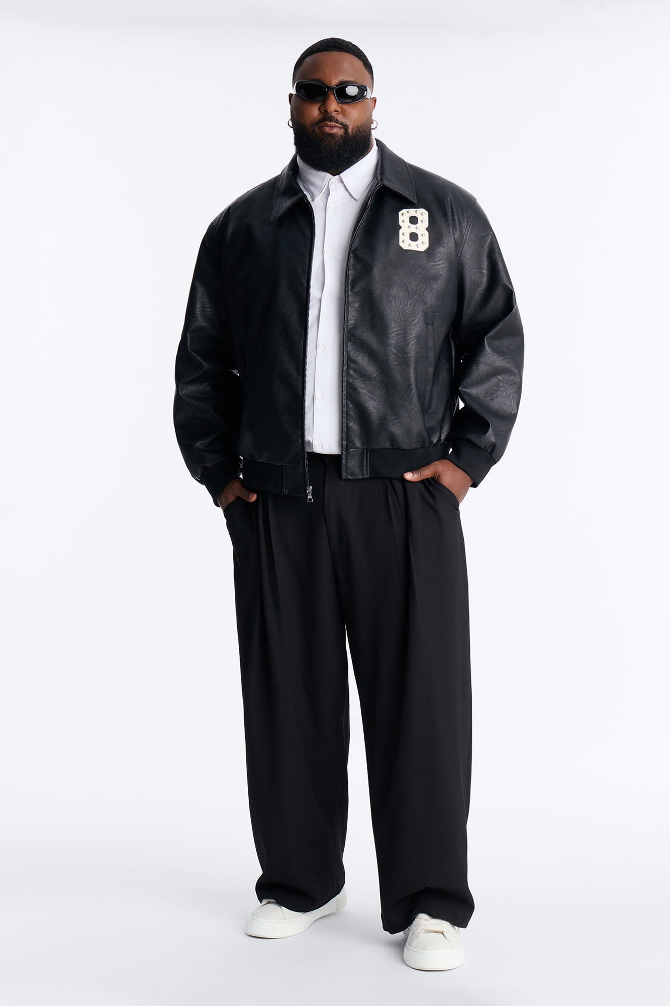 Crimson Blessed Faux Leather Studded Bomber Jacket - Black