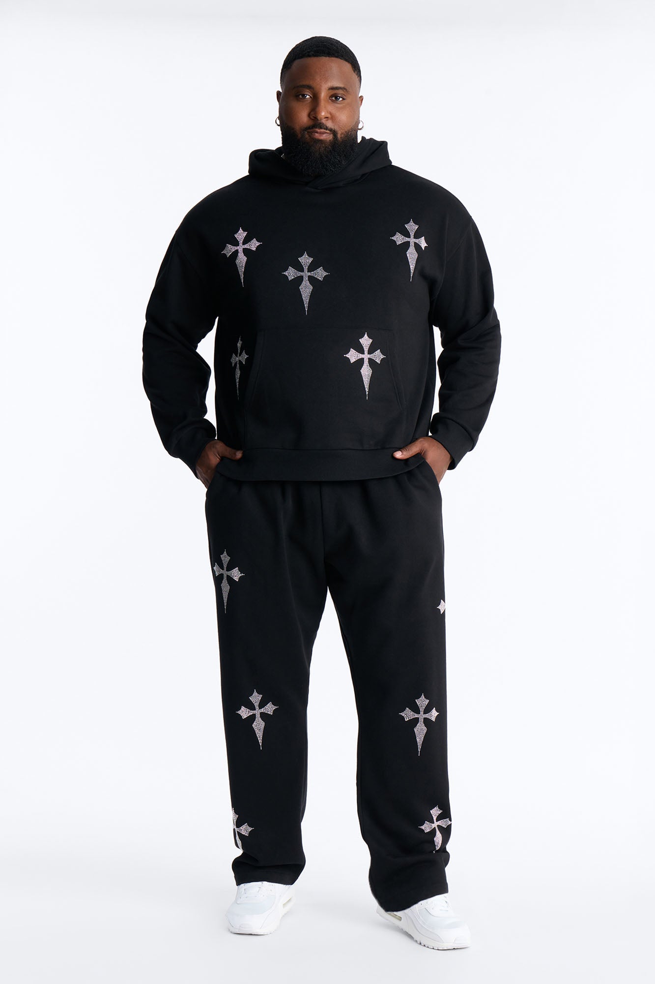 Faith By The Cross Rhinestones Oversized Hoodie - Black