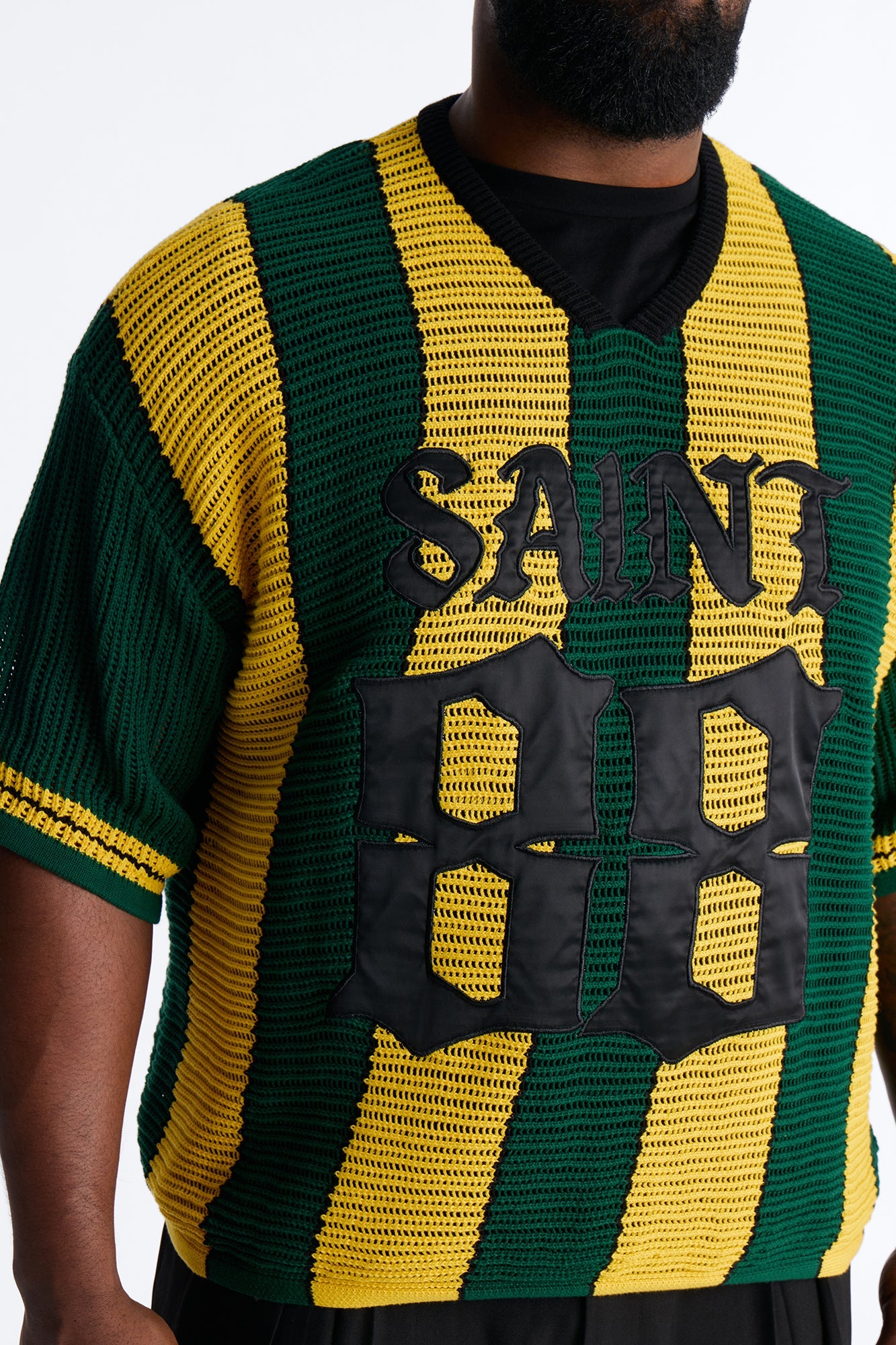 Saint 88 Cross Stripe Short Sleeve Knit Jersey - Yellow