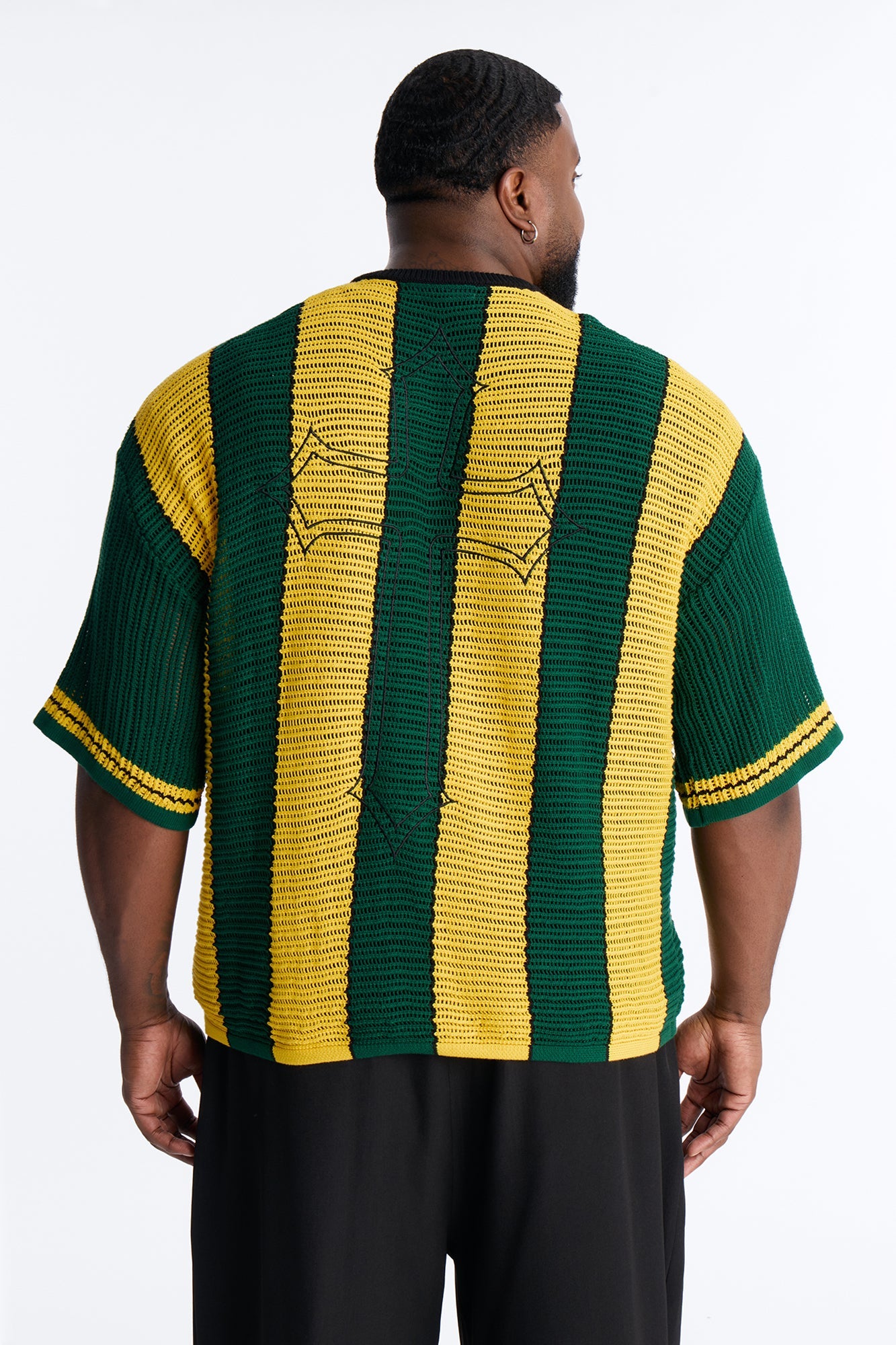 Saint 88 Cross Stripe Short Sleeve Knit Jersey - Yellow