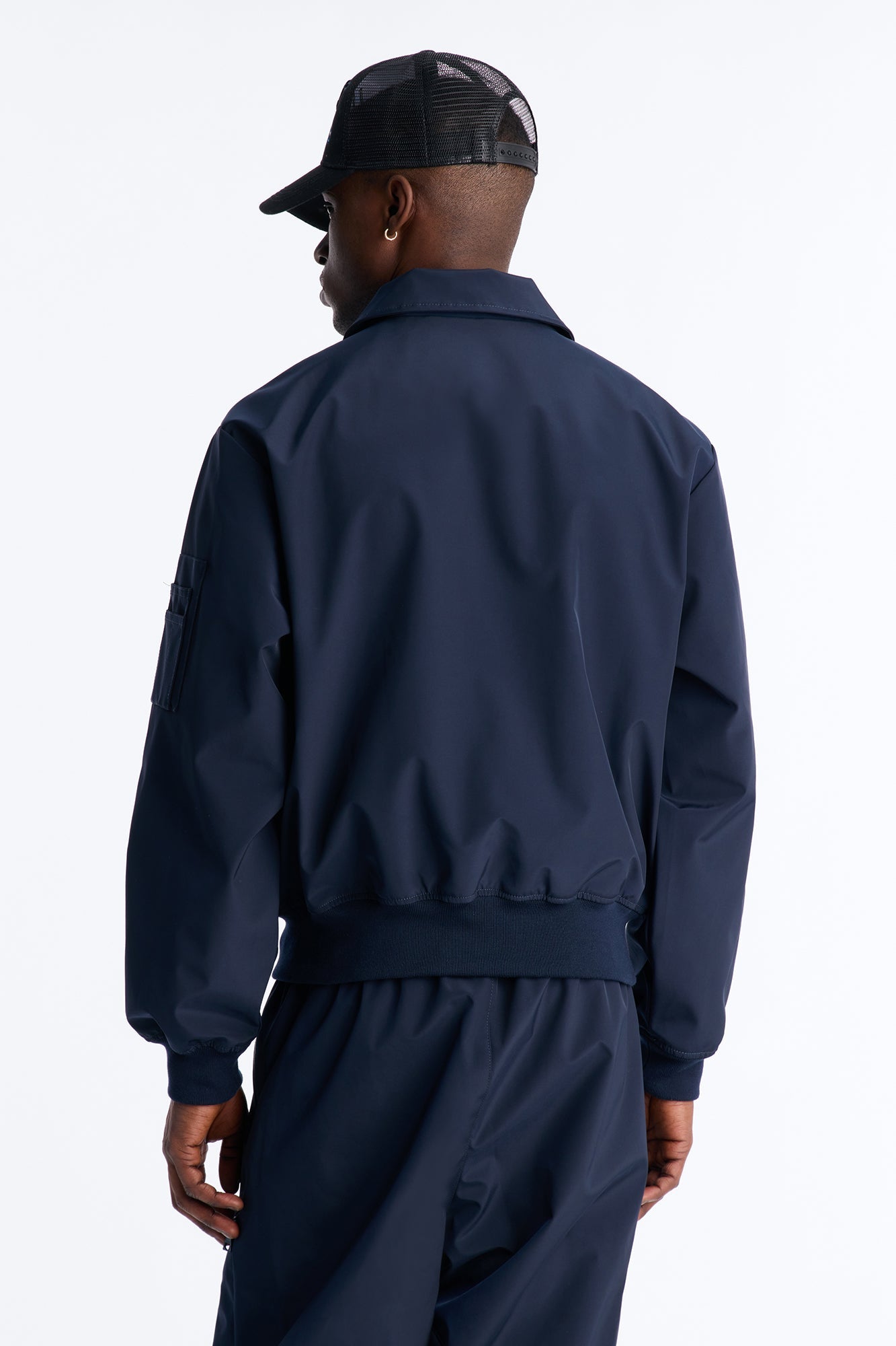 Cropped Relaxed Liberty Zip Bomber Jacket - Navy