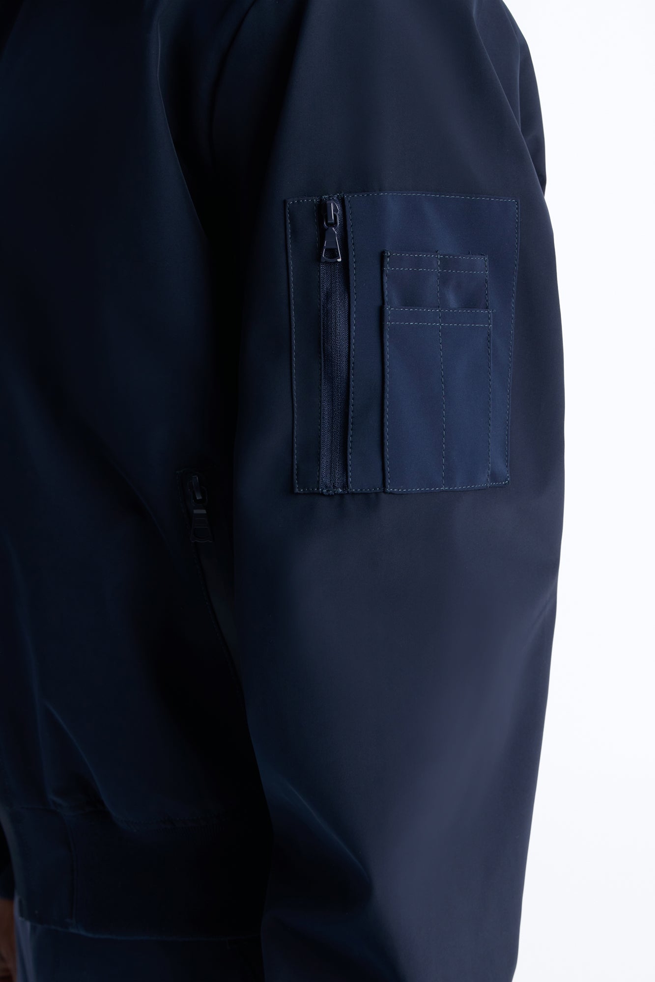 Cropped Relaxed Liberty Zip Bomber Jacket - Navy