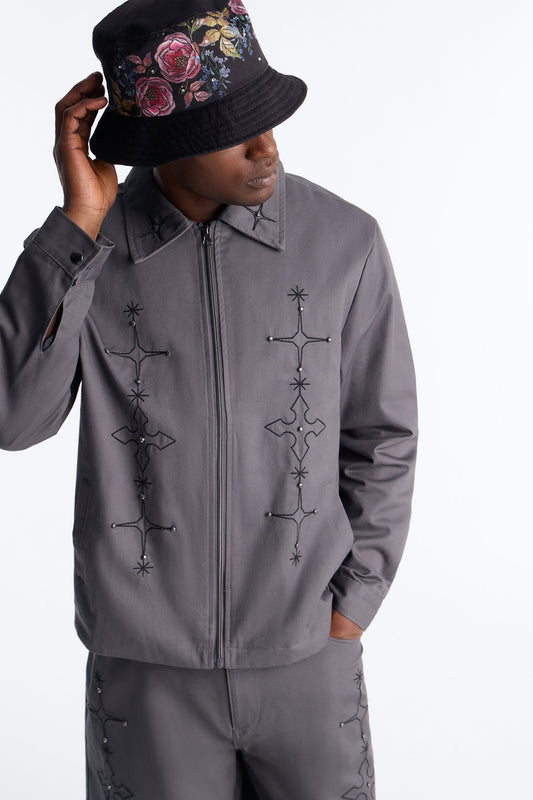 Vatican City Stitched Embellished Work Jacket - Grey