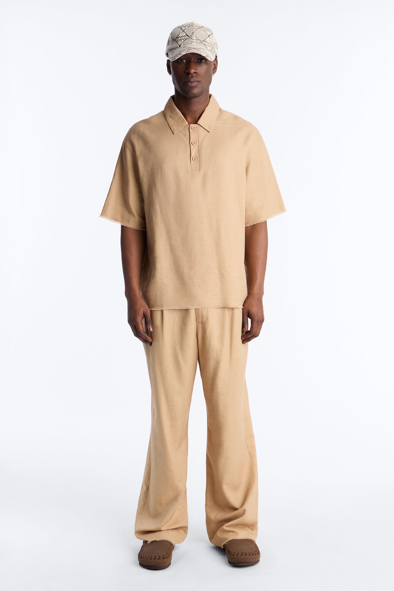 Oversized Tropic Fearless Polo Shirt - Tan