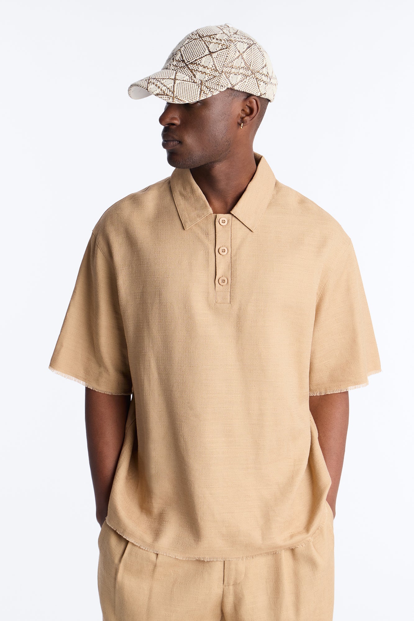 Oversized Tropic Fearless Polo Shirt - Tan