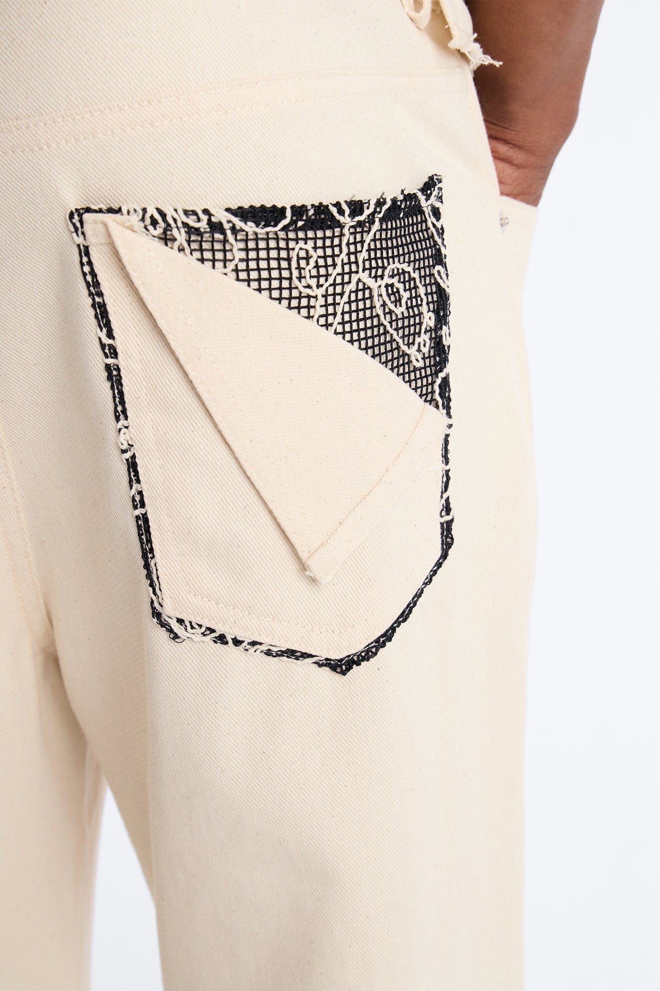 Straight Textured Paradise Thread Pant - Cream