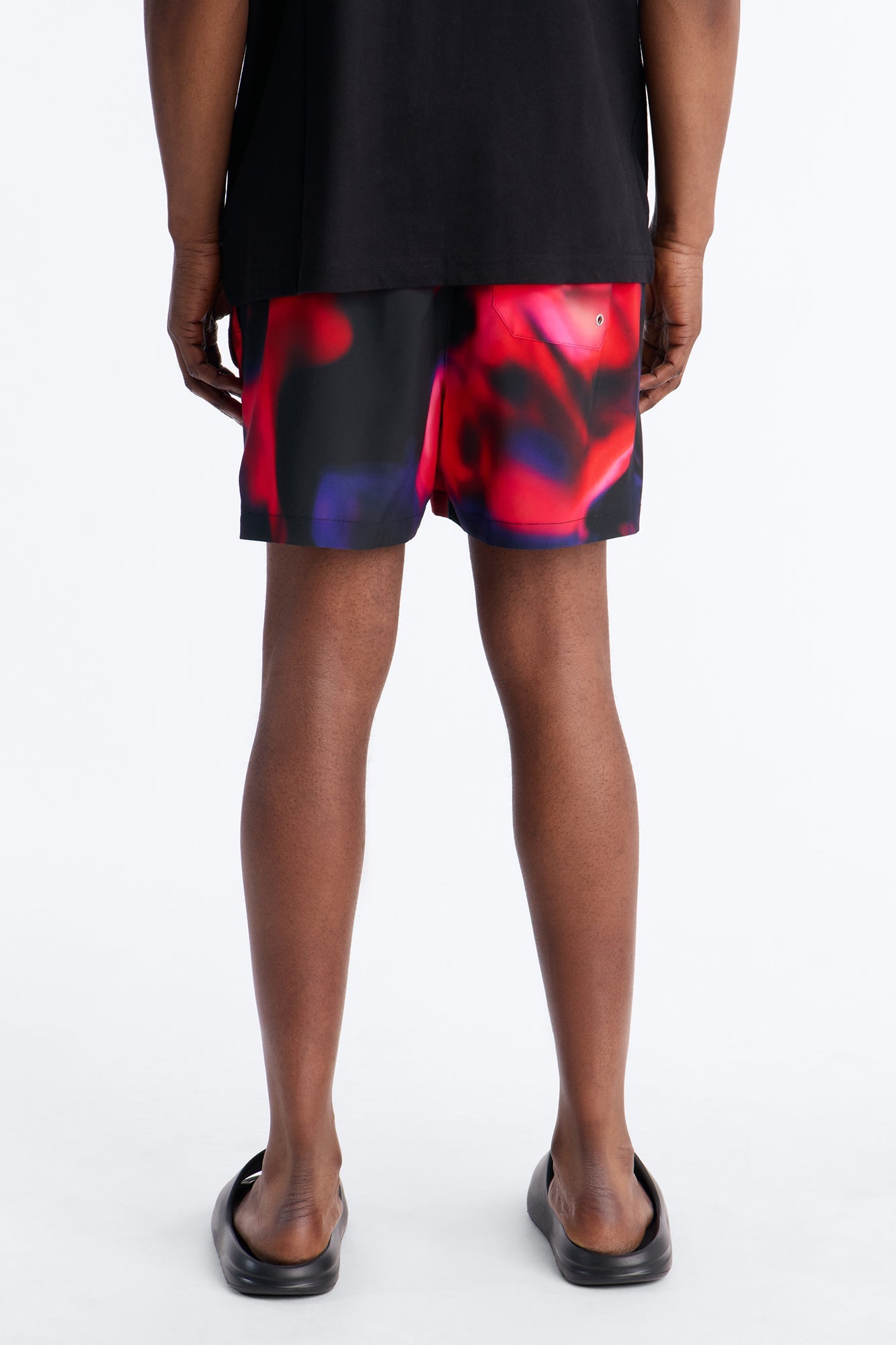 Relaxed Futuristic Abstract Acid Blur Swim Trunk 4″ - Black