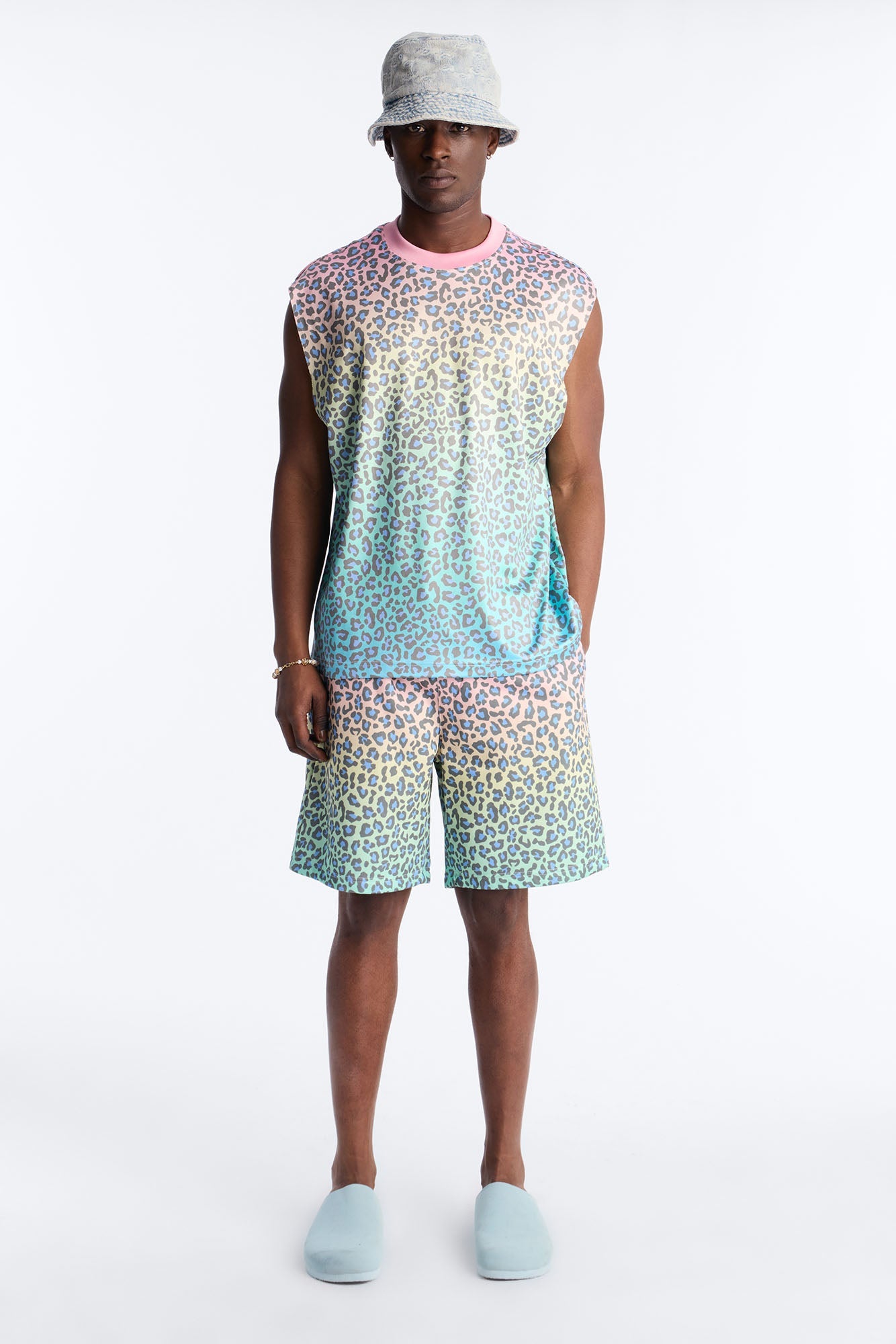 Relaxed Electric Rave Leopard Sleeveless Crew Neck Tank - Multi Color