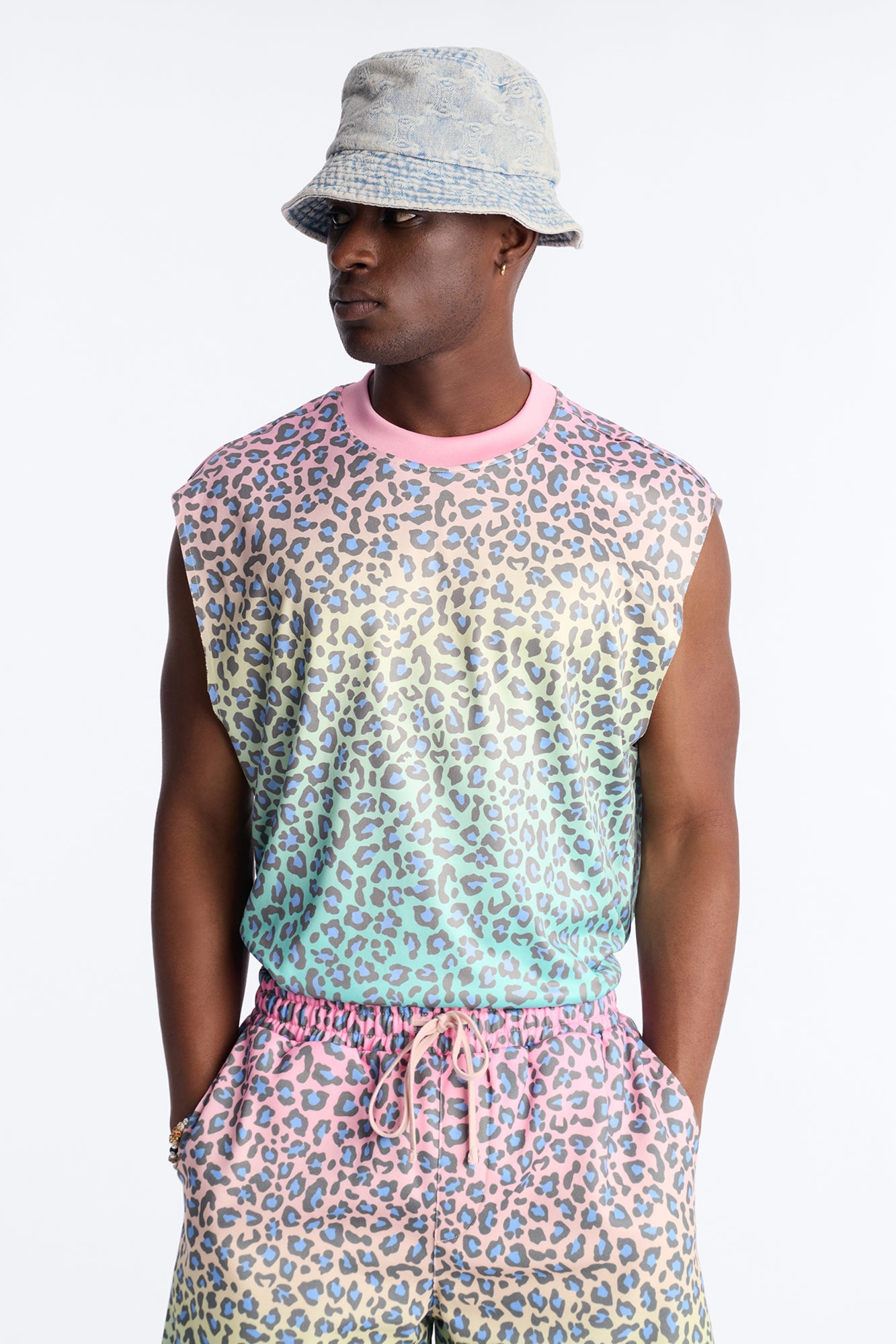 Relaxed Electric Rave Leopard Sleeveless Crew Neck Tank - Multi Color