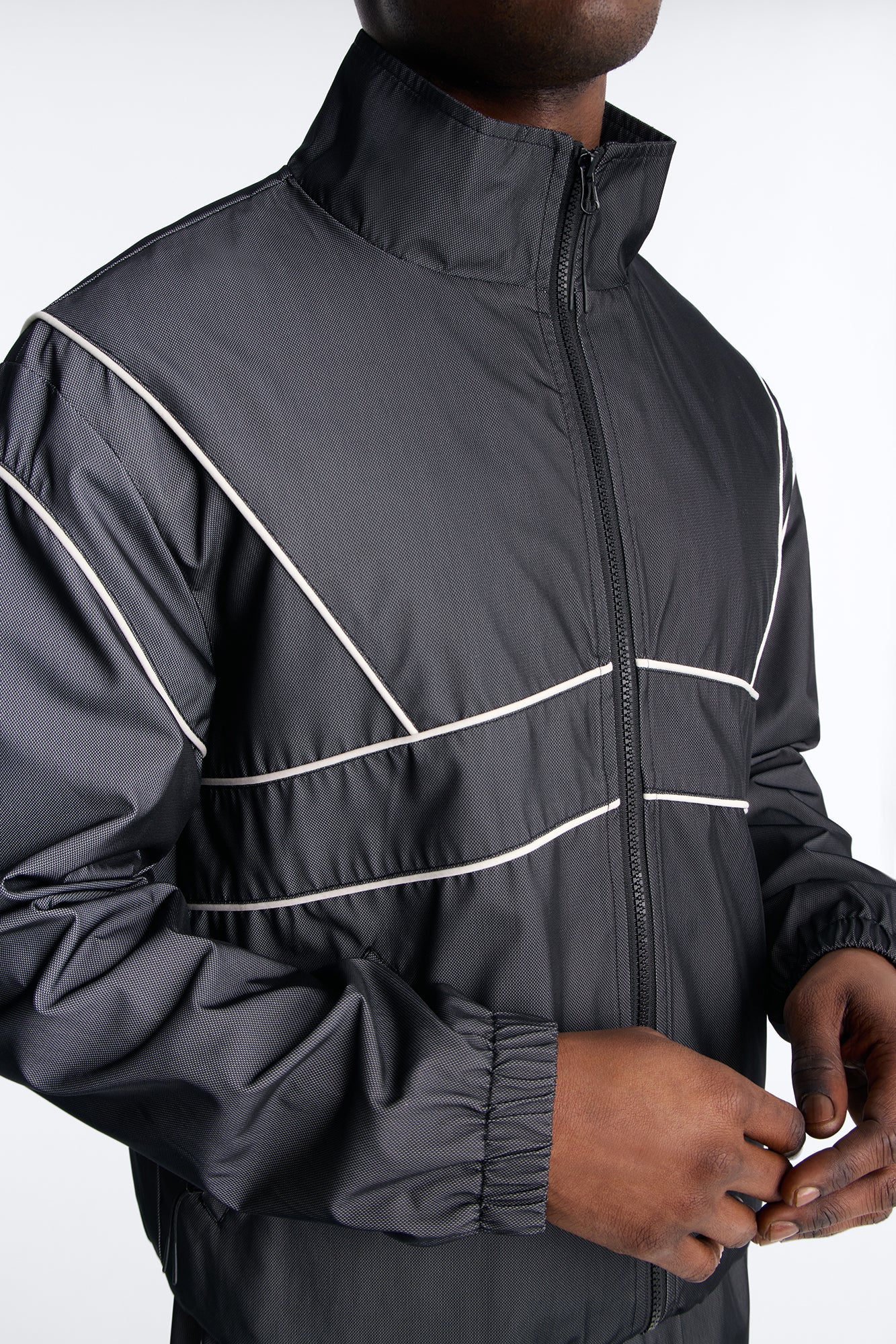 Relaxed Chroma Reflective Mesh Overlay Windbreaker Jacket - PlatinumIce