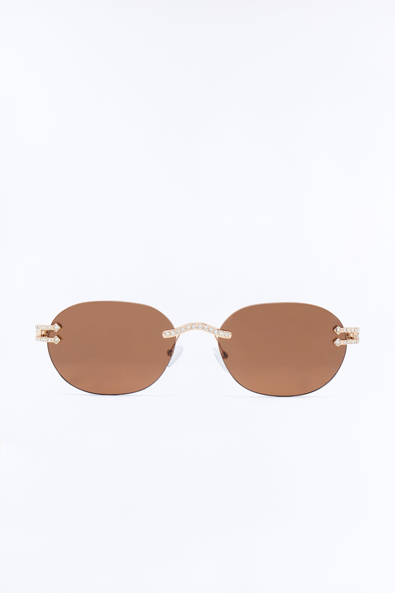 Embellished Round Frameless Metal Sunglasses - Gold/Brown