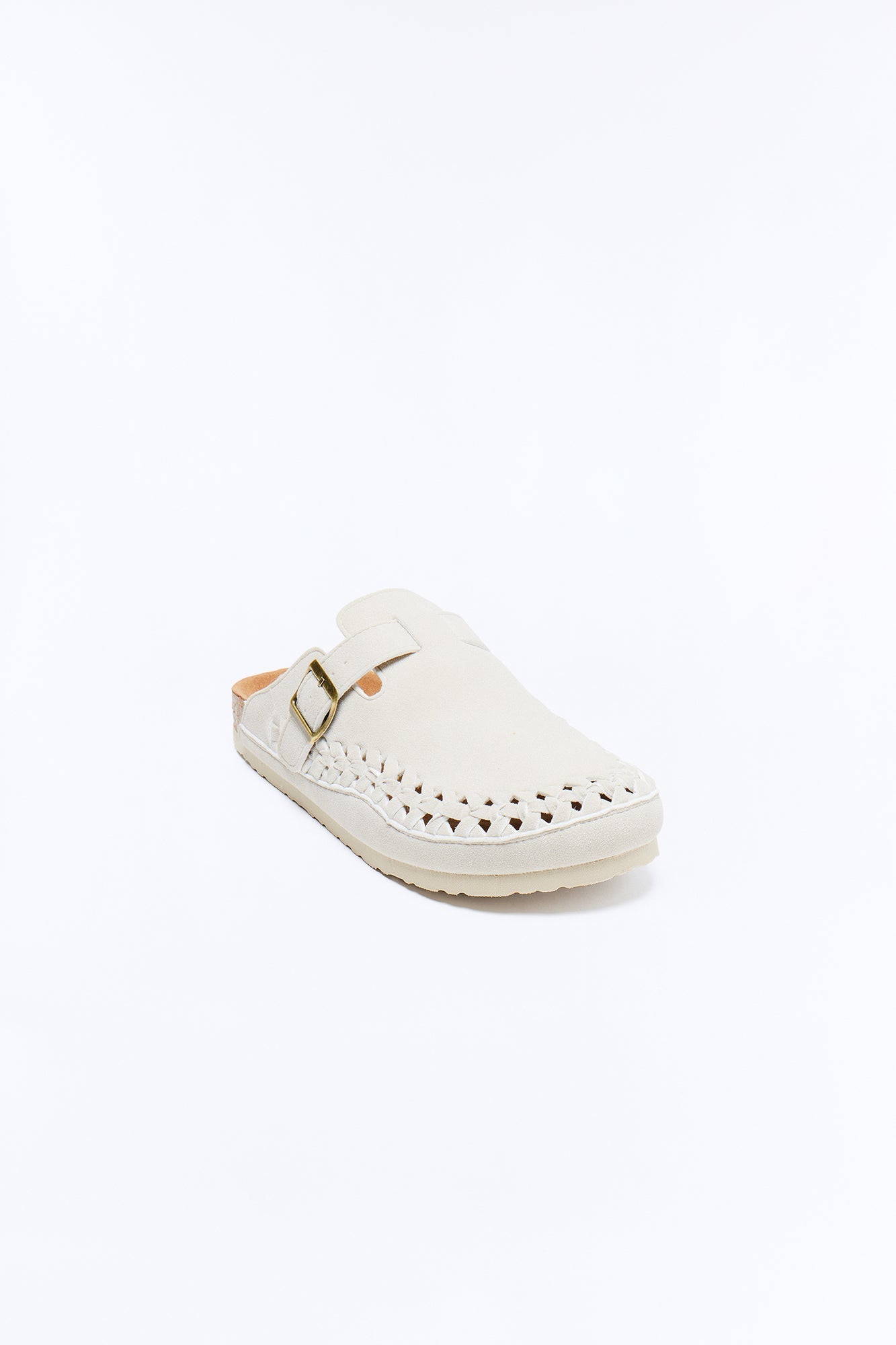 Woven Faux Suede Slip On Mule - White