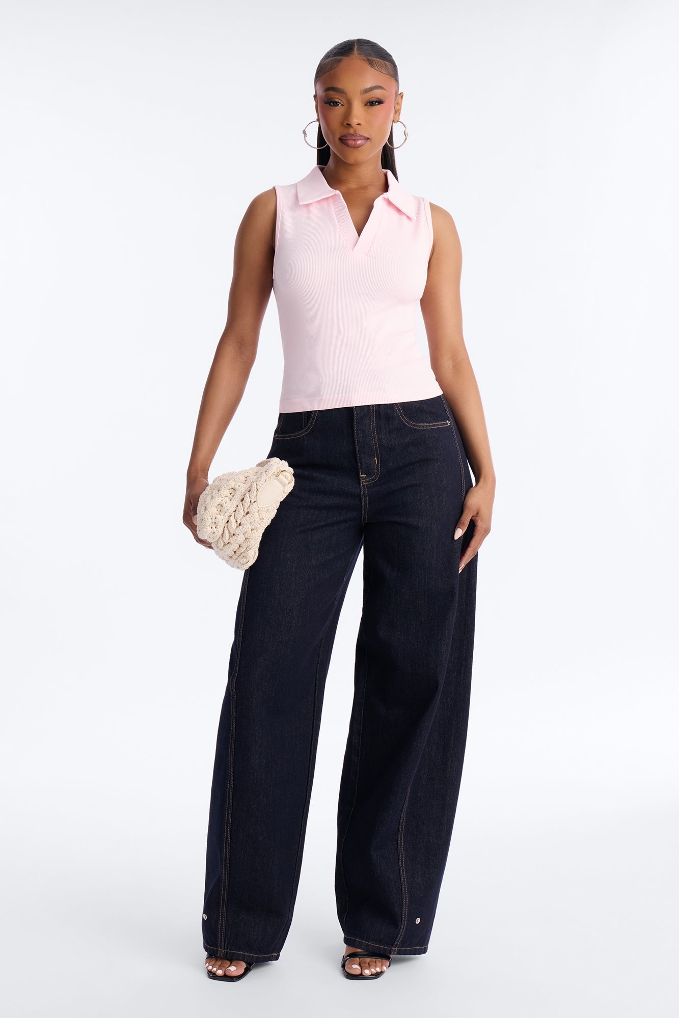 Lyra Seamless Rib Basic Sleeveless Collared Top - Pink NEWFASHIONEDGE