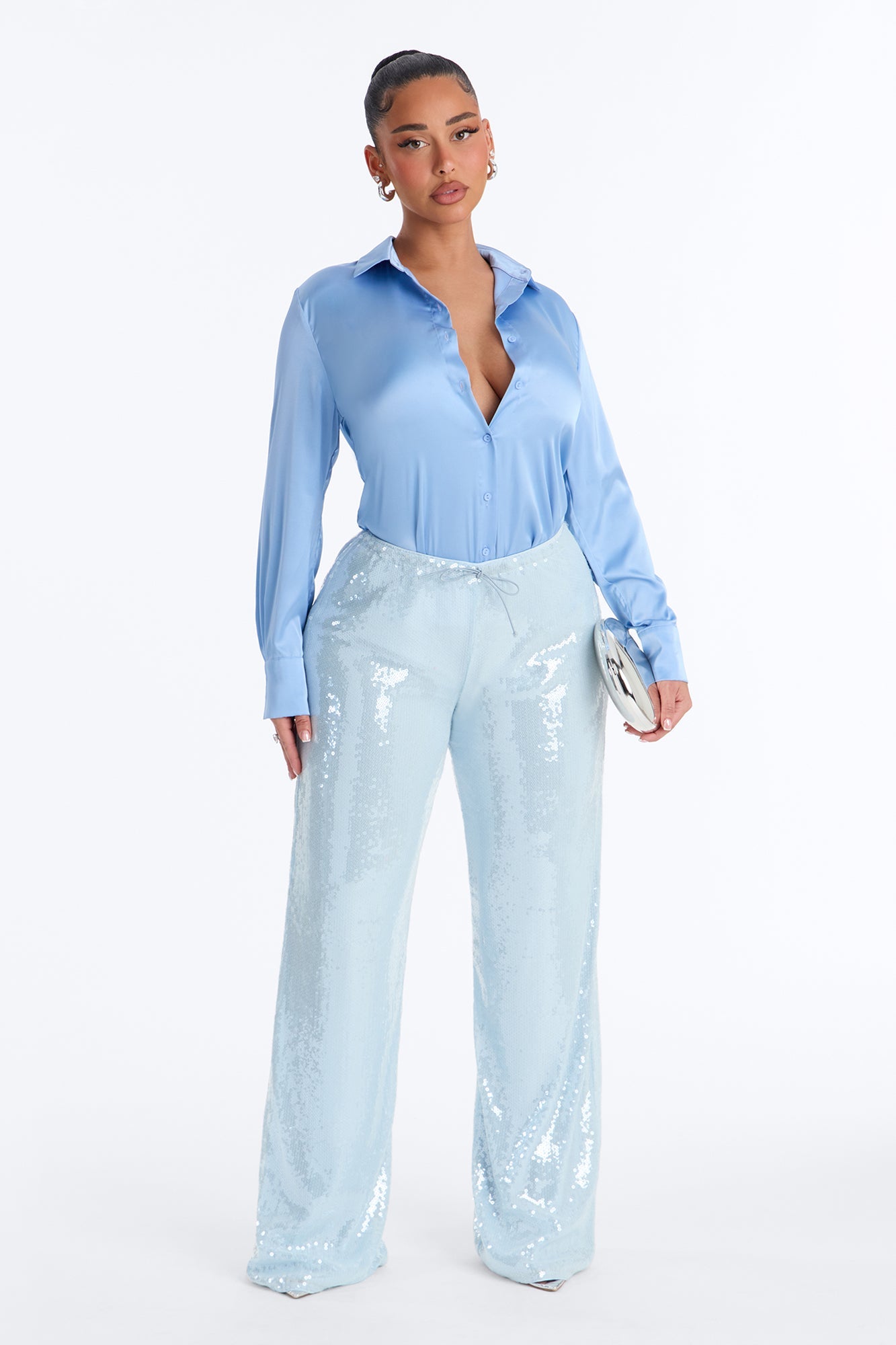 Feelin' Popular Satin Shirt - Periwinkle