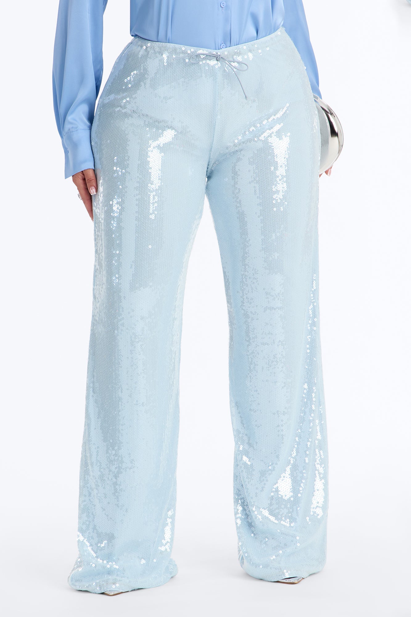 Glow Time Sequin Embellished Pants - Ice Blue Fashion Nova