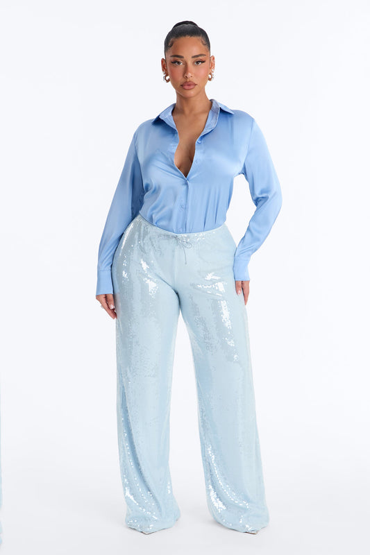 Glow Time Sequin Embellished Pants - Ice Blue