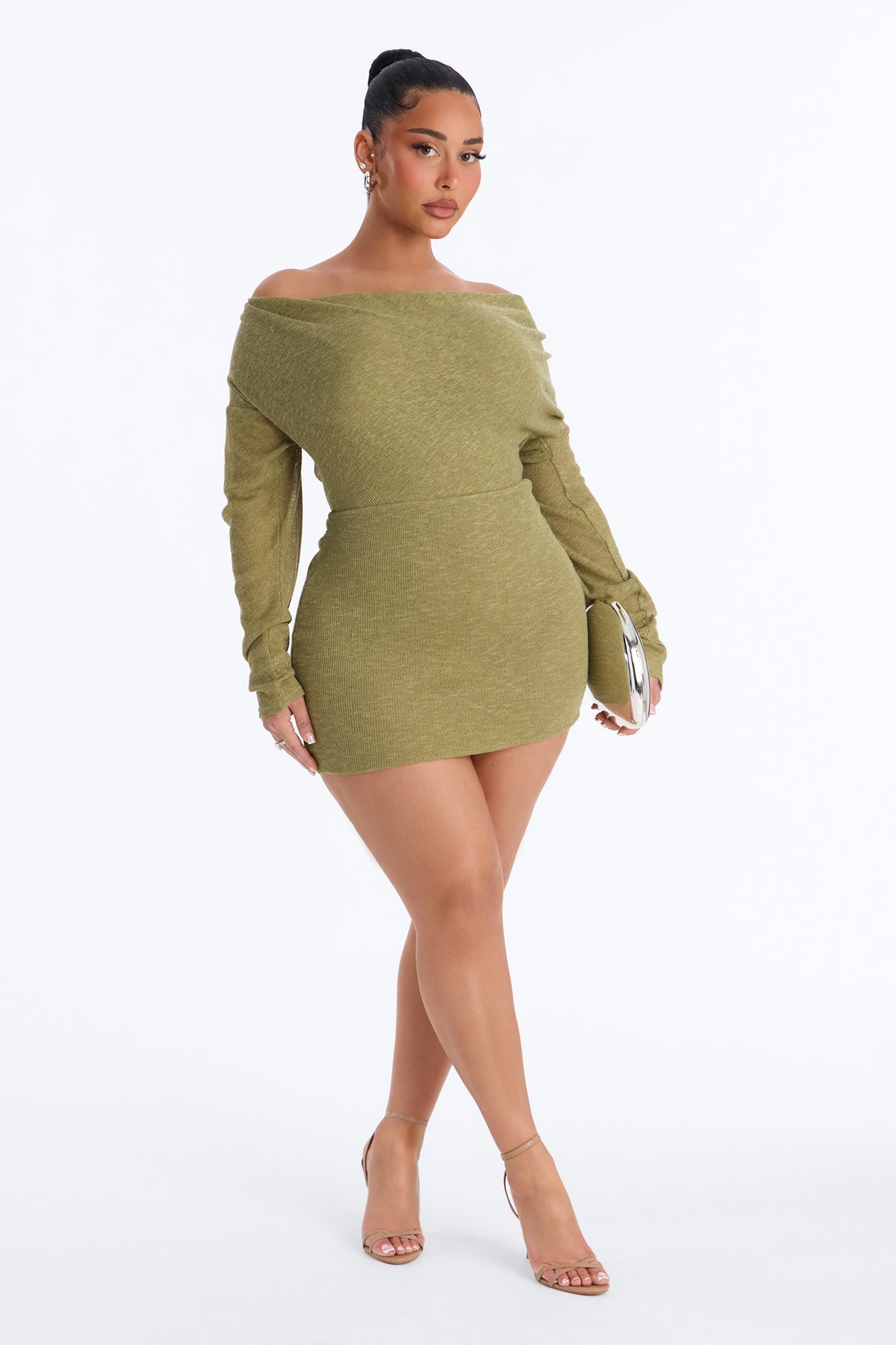 Alina Backless Sweater Mini Dress - Olive NEWFASHIONEDGE