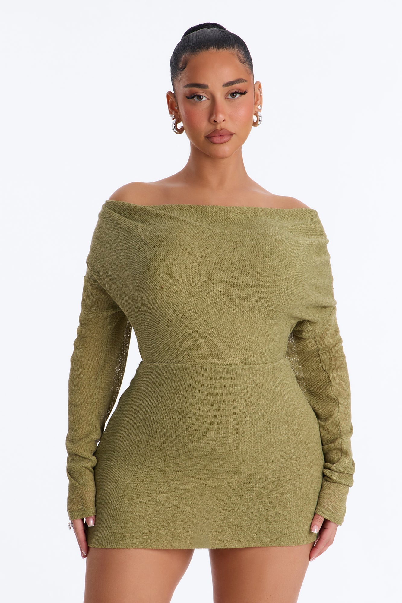 Alina Backless Sweater Mini Dress - Olive NEWFASHIONEDGE