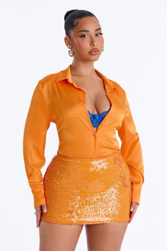 Feelin' Popular Satin Shirt - Tangerine