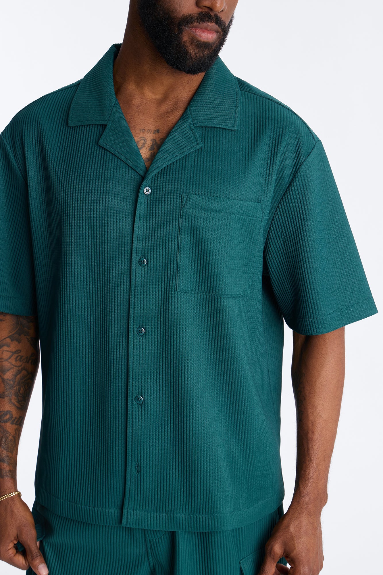 Show Up Short Sleeve Cuban Shirt - Teal
