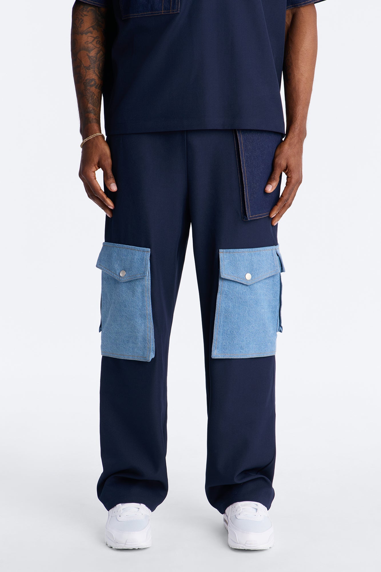 Baggy Blueprint Contrast Cargo Pant - Indigo