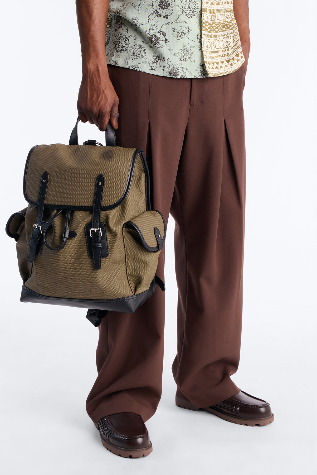 Canvas Dual Buckle Drawstring Backpack - Olive