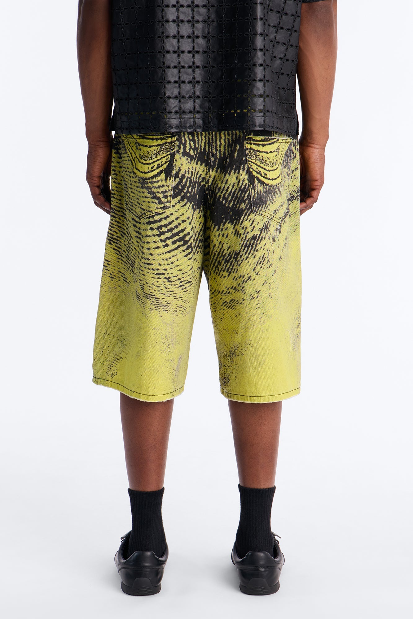 Baggy All The Wavez Printed Denim Short - Neon Yellow