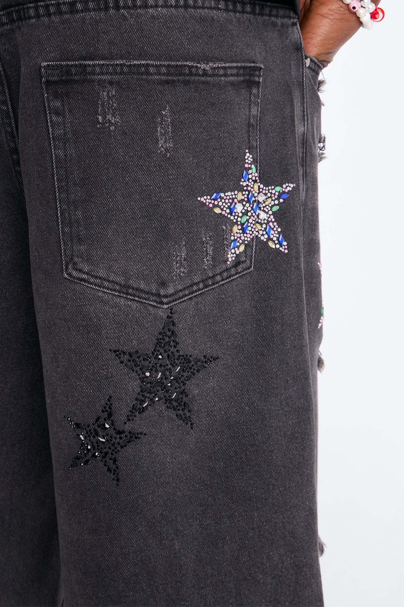 Cosmic Jeweled Baggy Denim Short - Black Wash