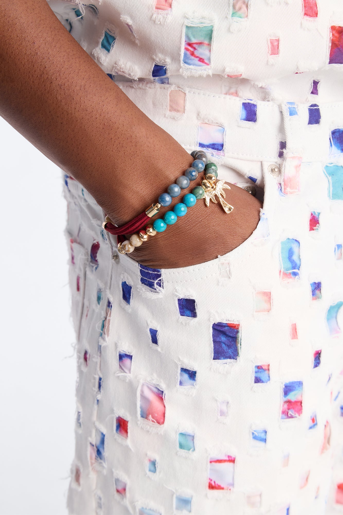 Paradise Mixed Material Bead Bracelet Set - Gold/Multi