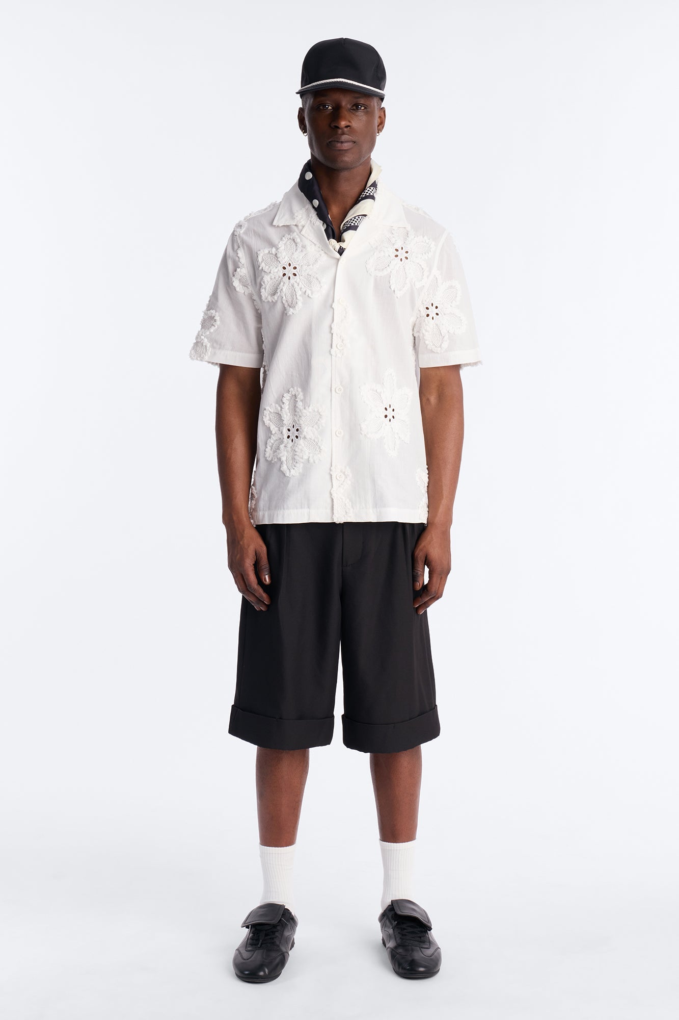 Dusty Bloom Cuban Collar Shirt - White
