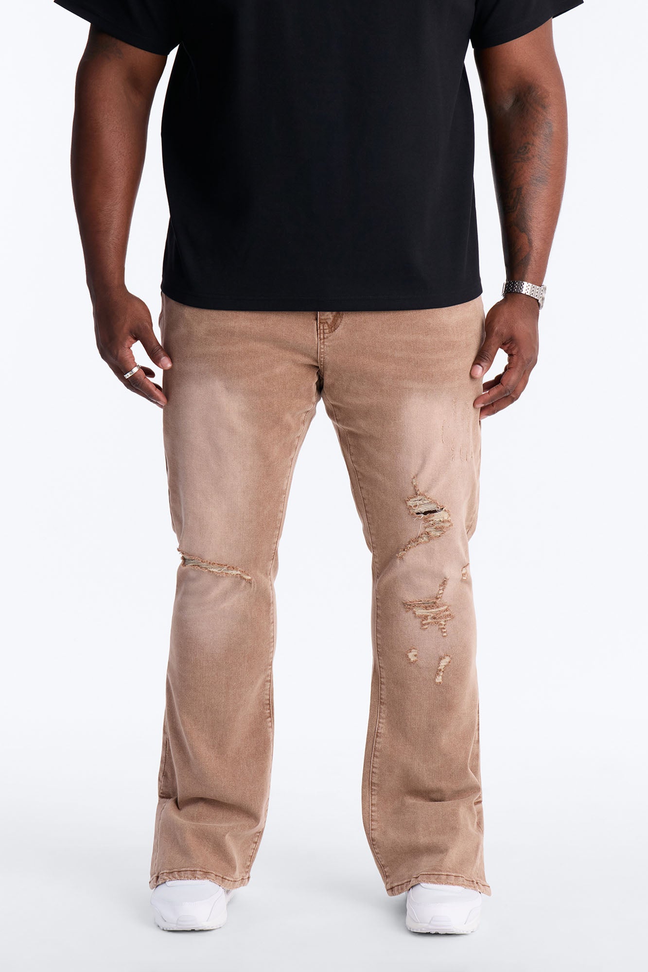 Stacked Skinny Flare Slit Dare Me Distressed Jean - Dark Brown
