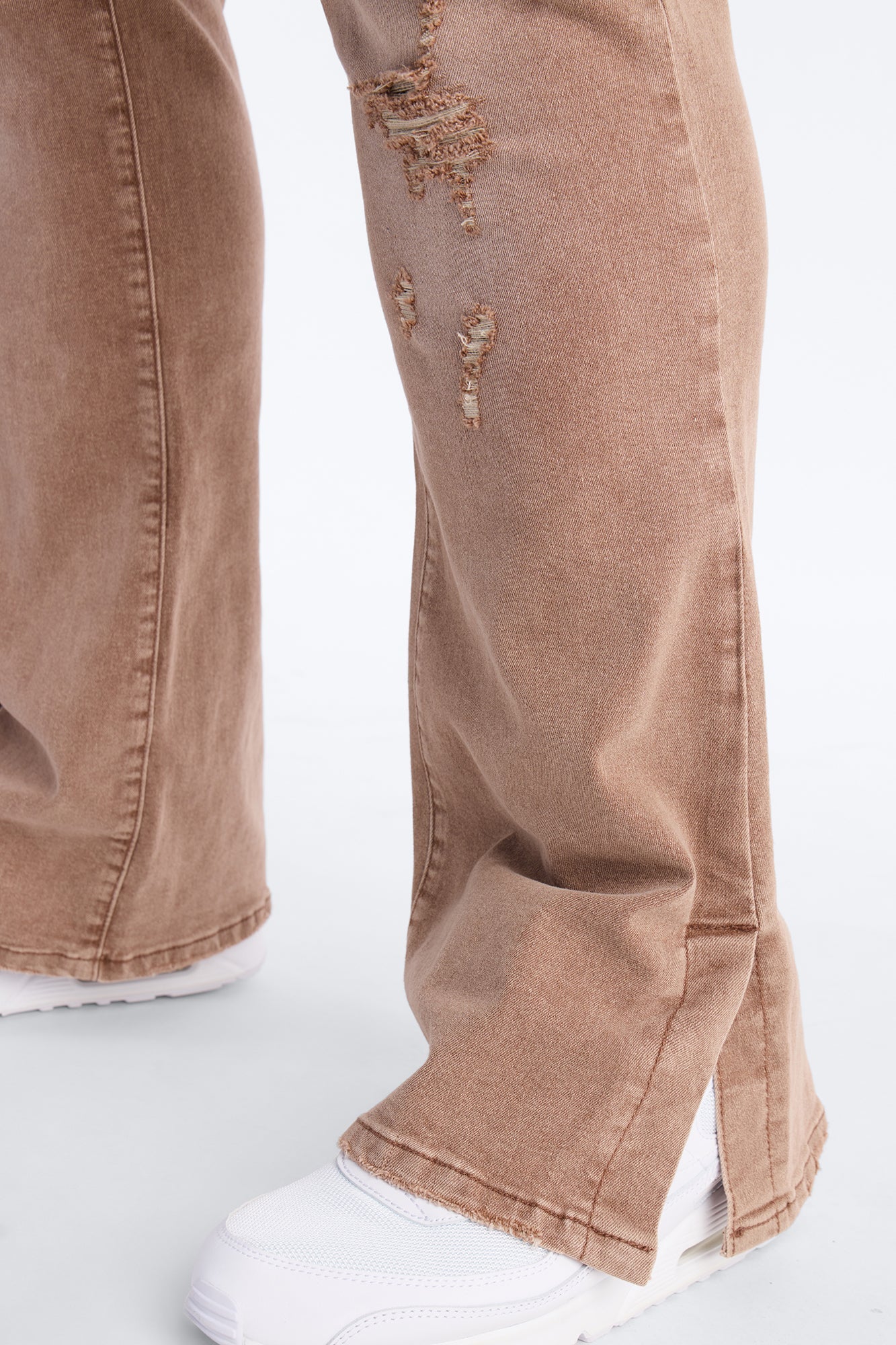Stacked Skinny Flare Slit Dare Me Distressed Jean - Dark Brown