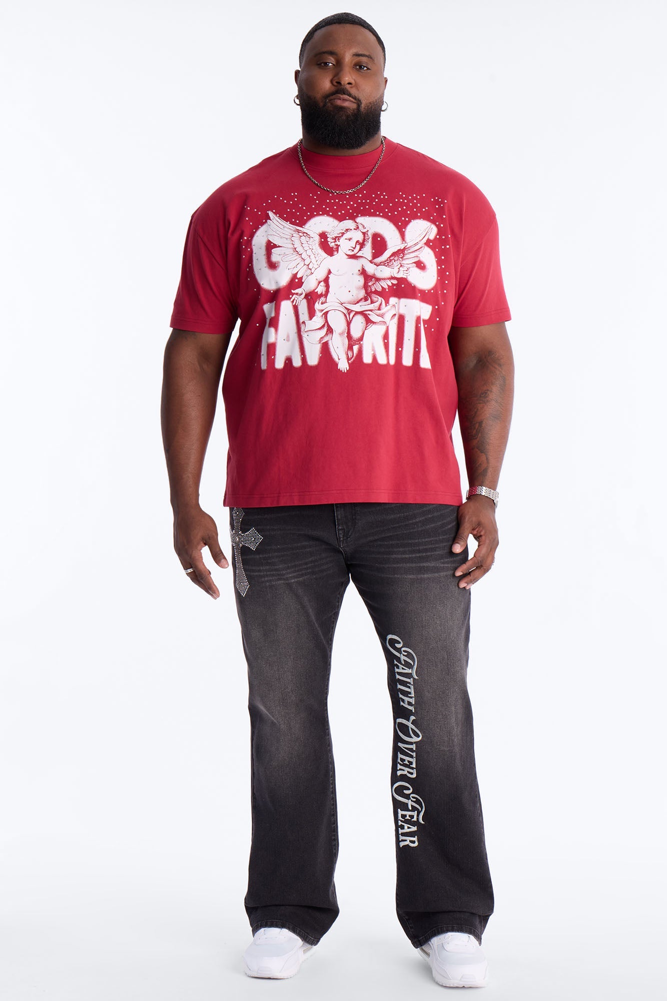 God's Favorite Rhinestones Short Sleeve Tee - Red