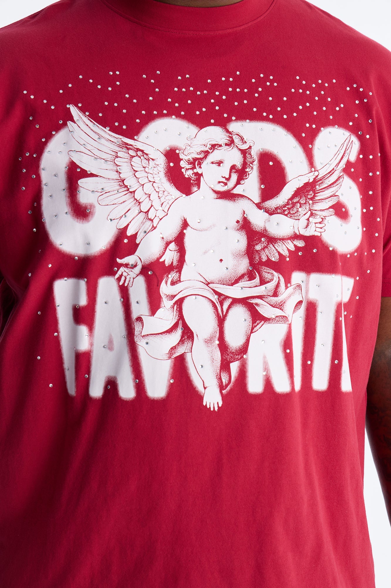 God's Favorite Rhinestones Short Sleeve Tee - Red